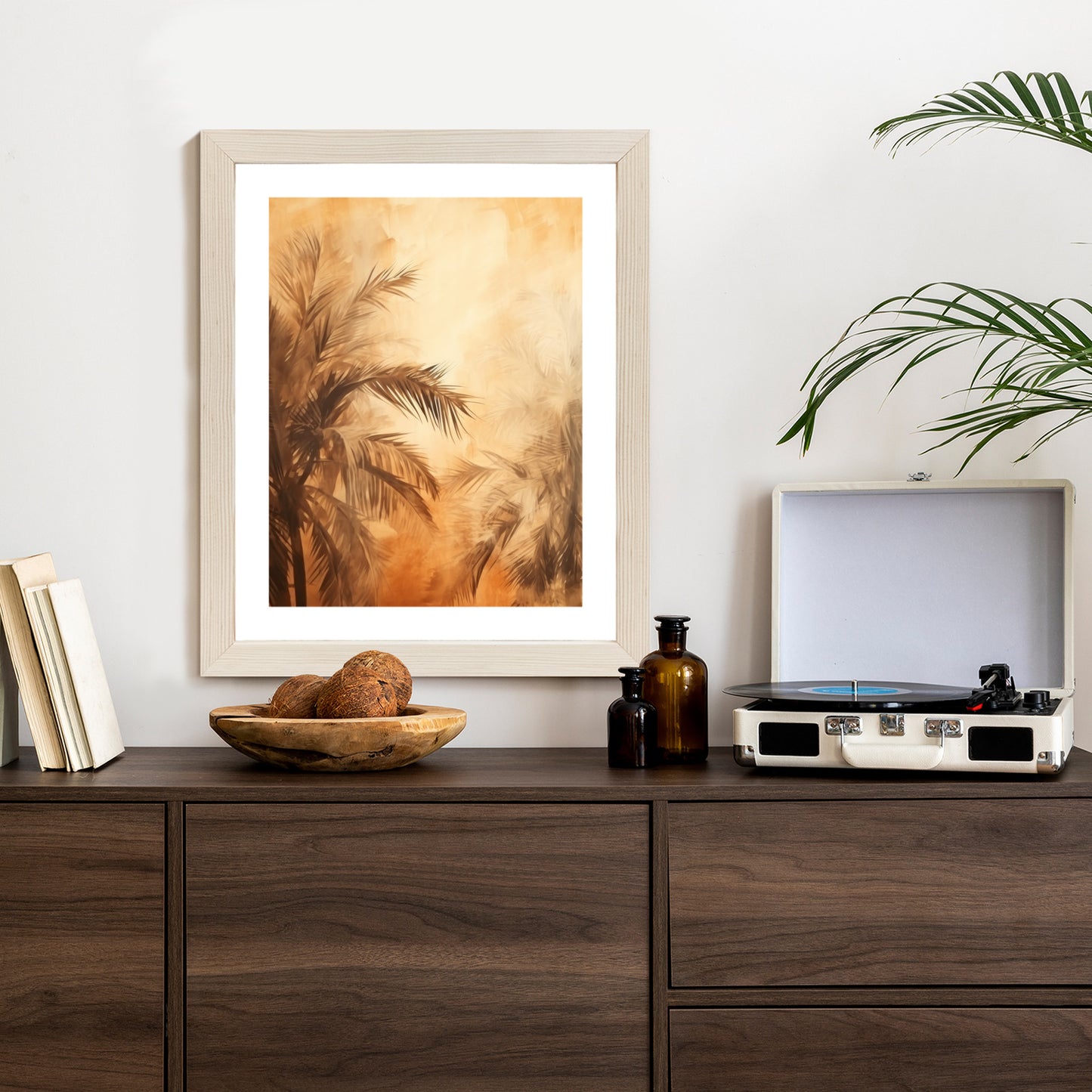 Poster Tropische Palmen In Der Farbe Der Wüste Rahmen Holz Mit Passepartout Farbe Natürlich