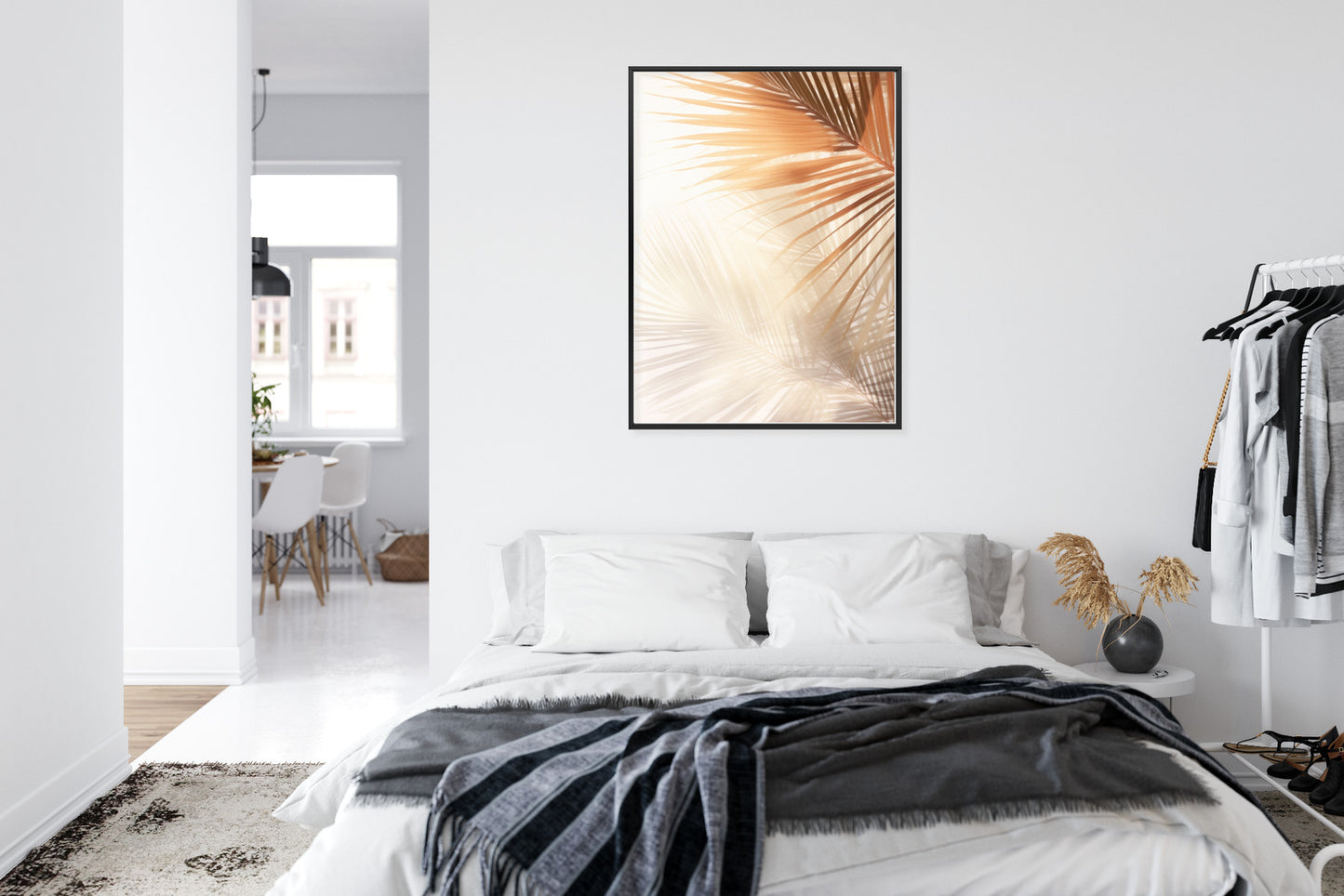 Poster Tropische Palmblätter Mit Schatten Rahmen Holz Mit Passepartout Farbe Natürlich