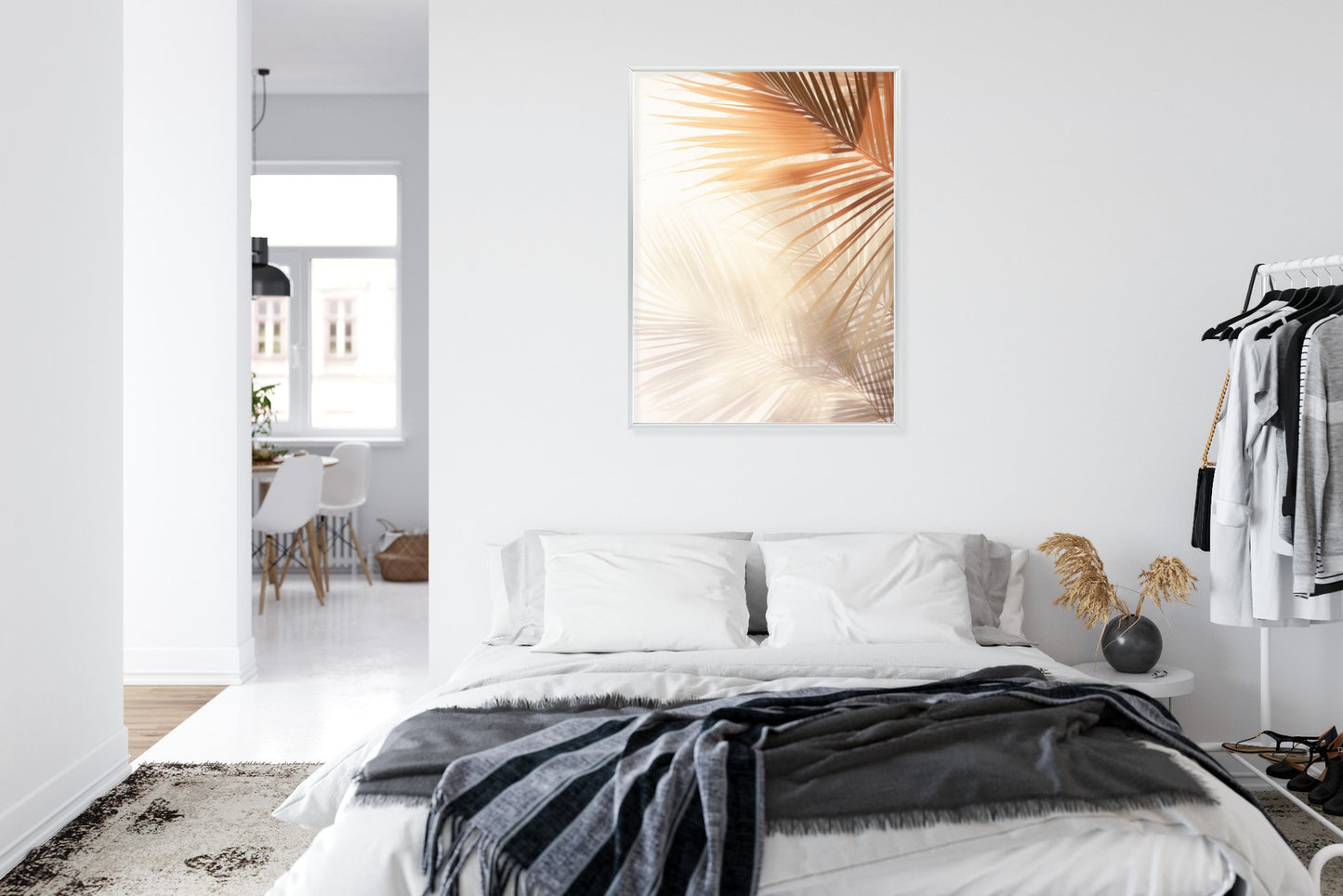 Poster Tropische Palmblätter Mit Schatten Rahmen Holz Mit Passepartout Farbe Natürlich