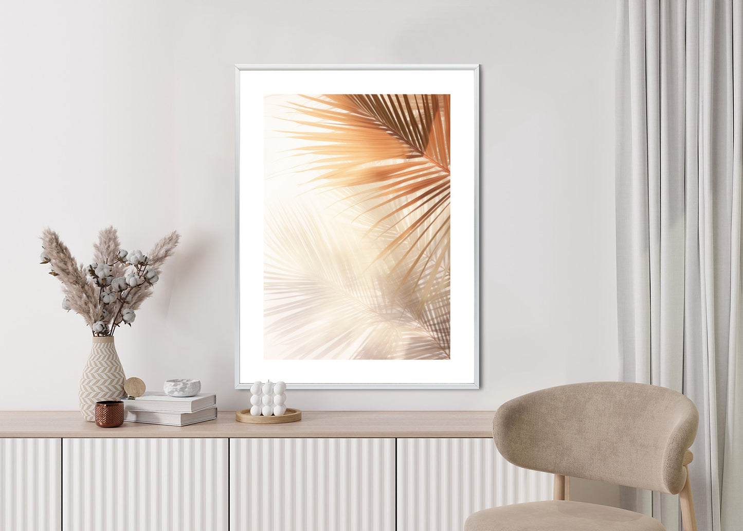 Poster Tropische Palmblätter Mit Schatten Rahmen Holz Mit Passepartout Farbe Natürlich