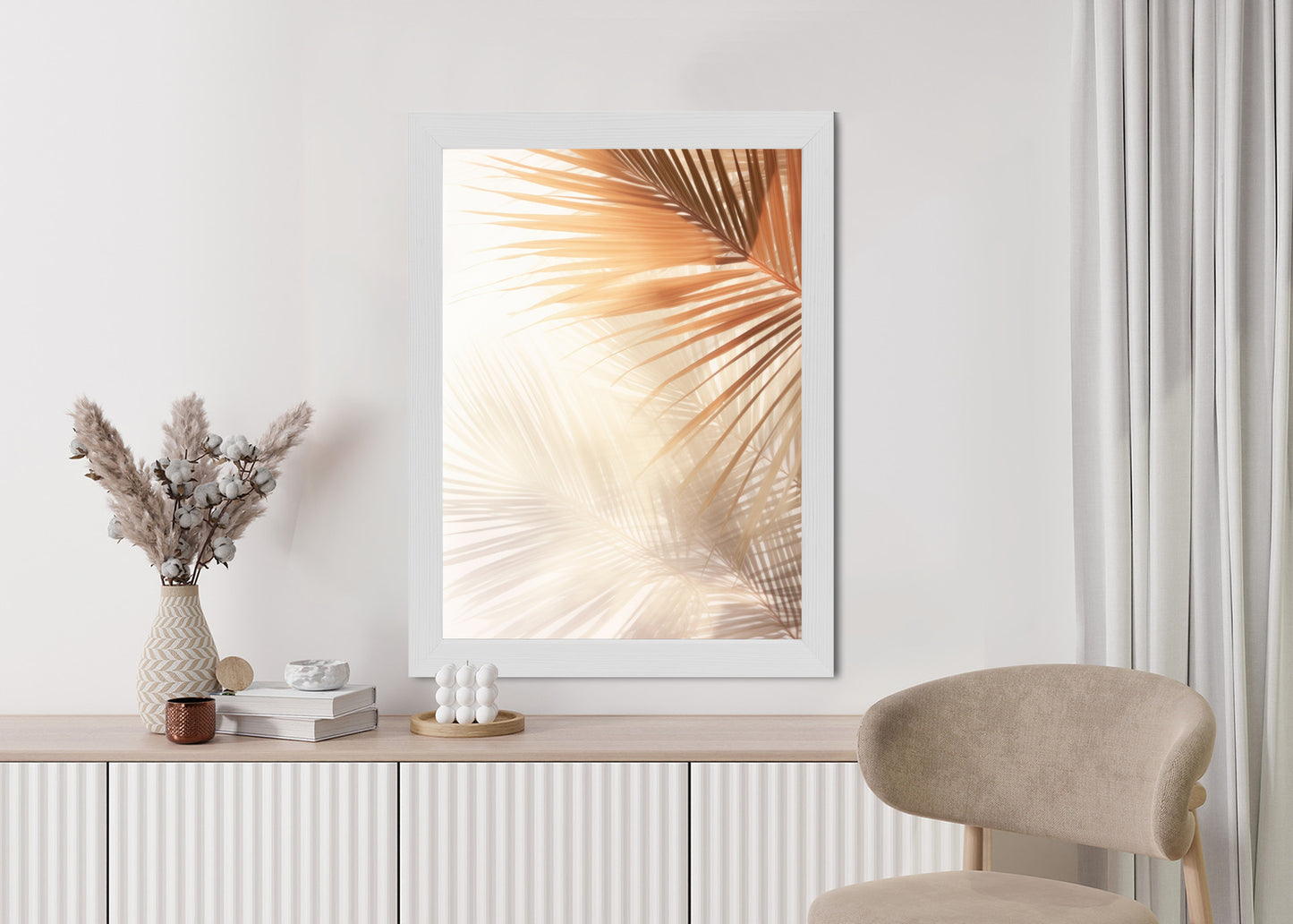 Poster Tropische Palmblätter Mit Schatten Rahmen Holz Mit Passepartout Farbe Natürlich