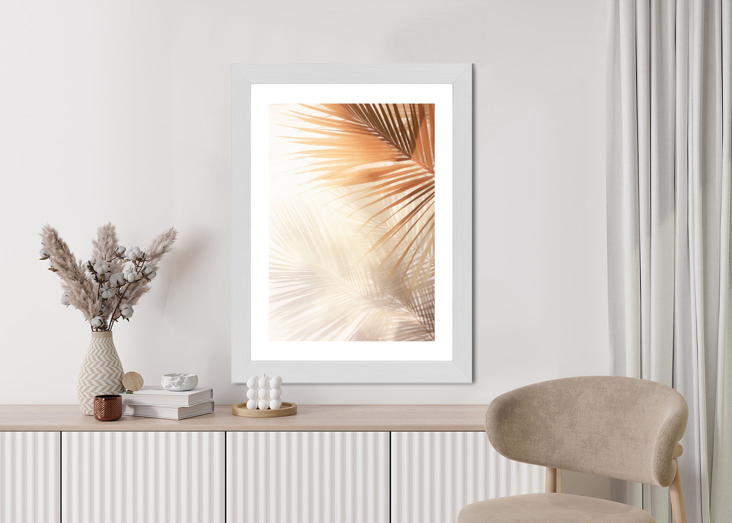 Poster Tropische Palmblätter Mit Schatten Rahmen Holz Mit Passepartout Farbe Natürlich