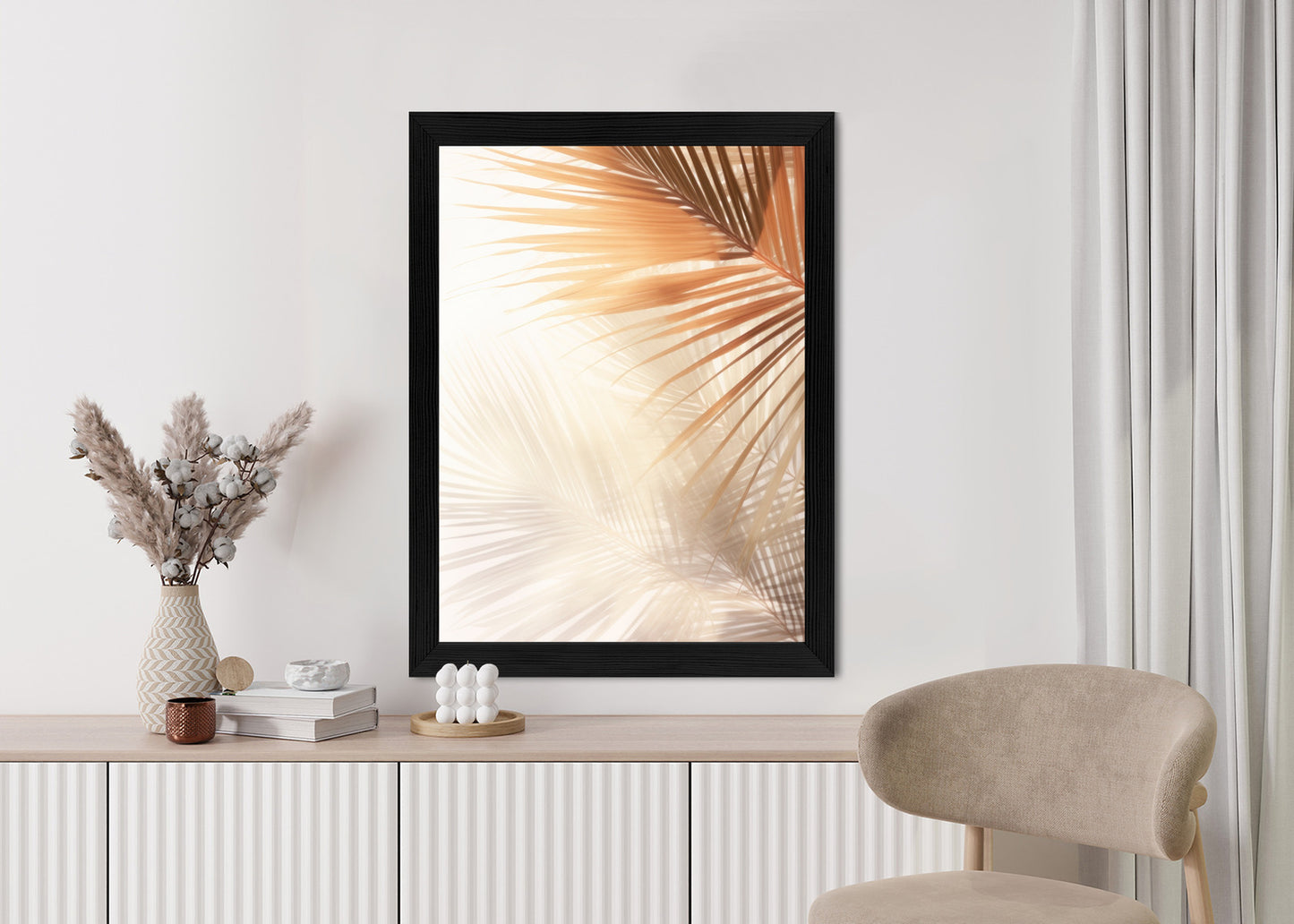 Poster Tropische Palmblätter Mit Schatten Rahmen Holz Mit Passepartout Farbe Natürlich