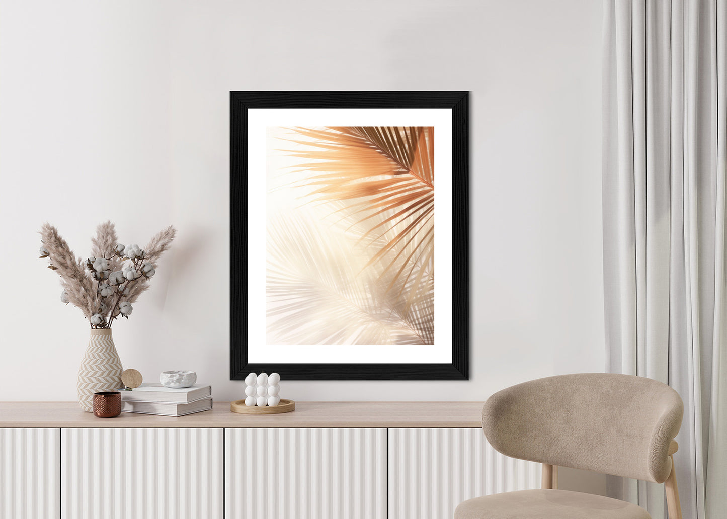 Poster Tropische Palmblätter Mit Schatten Rahmen Holz Mit Passepartout Farbe Natürlich