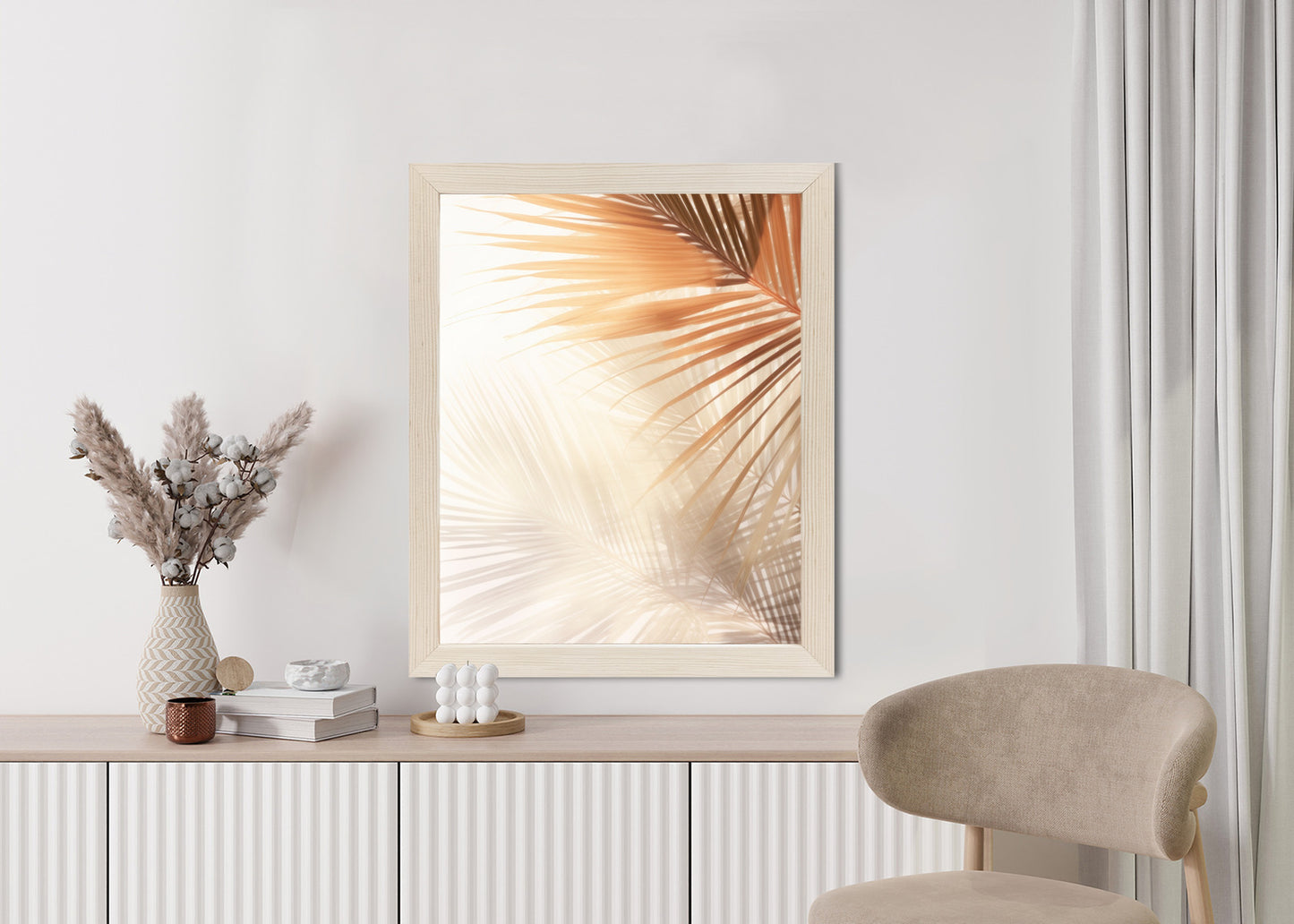 Poster Tropische Palmblätter Mit Schatten Rahmen Holz Mit Passepartout Farbe Natürlich