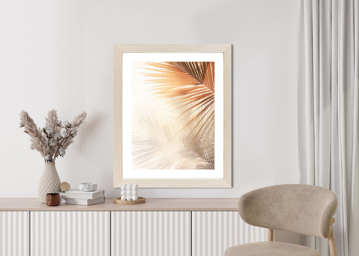 Poster Tropische Palmblätter Mit Schatten Rahmen Holz Mit Passepartout Farbe Natürlich