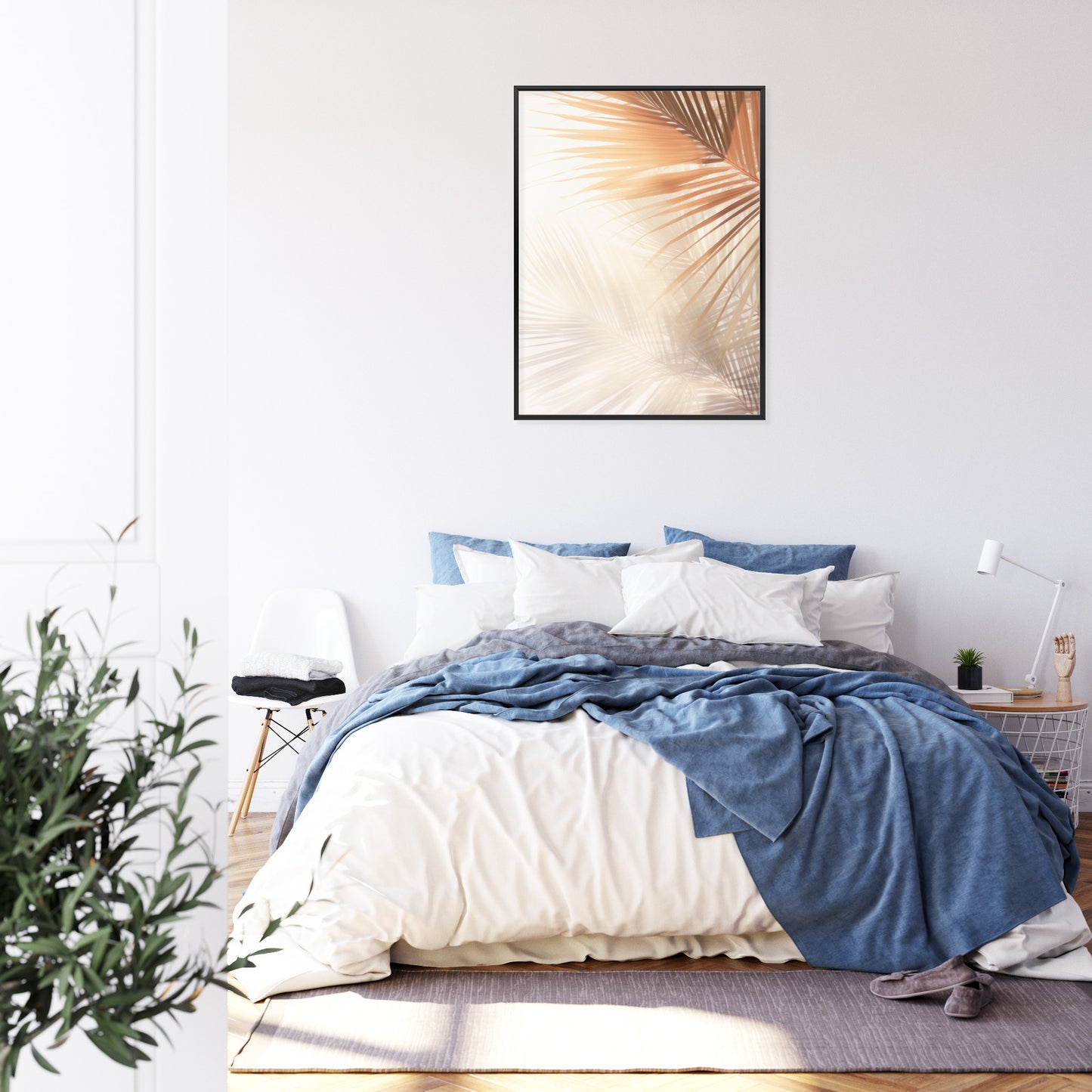 Poster Tropische Palmblätter Mit Schatten Rahmen Holz Mit Passepartout Farbe Natürlich
