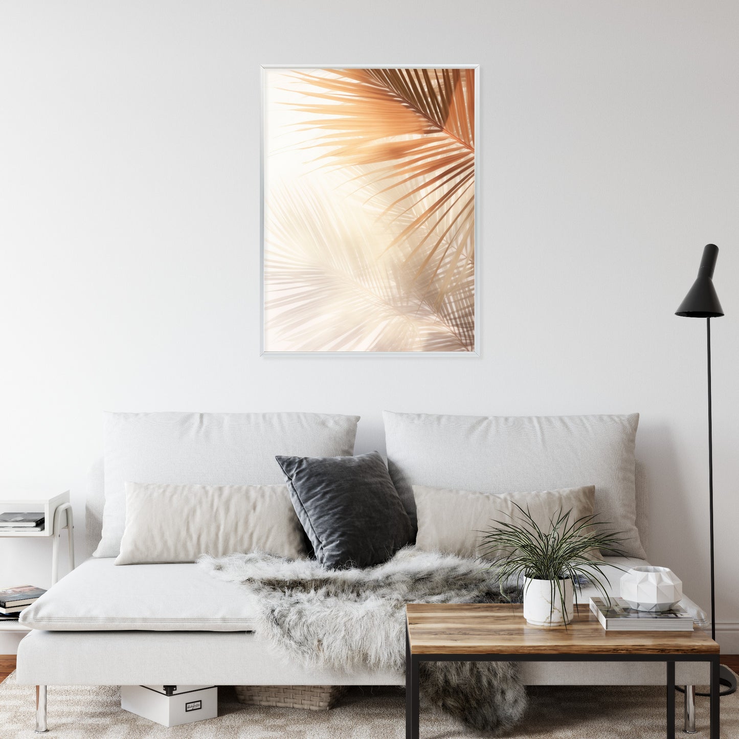 Poster Tropische Palmblätter Mit Schatten Rahmen Holz Mit Passepartout Farbe Natürlich