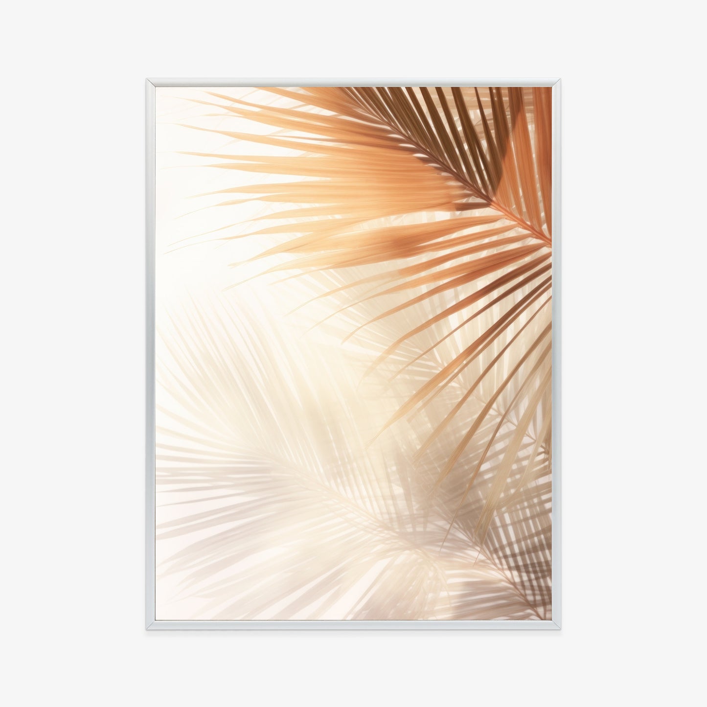 Poster Tropische Palmblätter Mit Schatten Rahmen Holz Mit Passepartout Farbe Natürlich