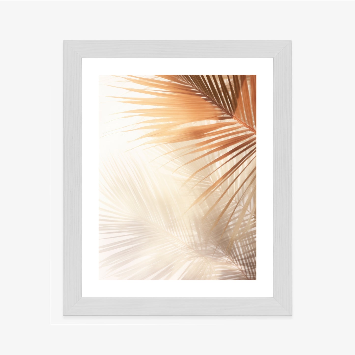 Poster Tropische Palmblätter Mit Schatten Rahmen Holz Mit Passepartout Farbe Natürlich