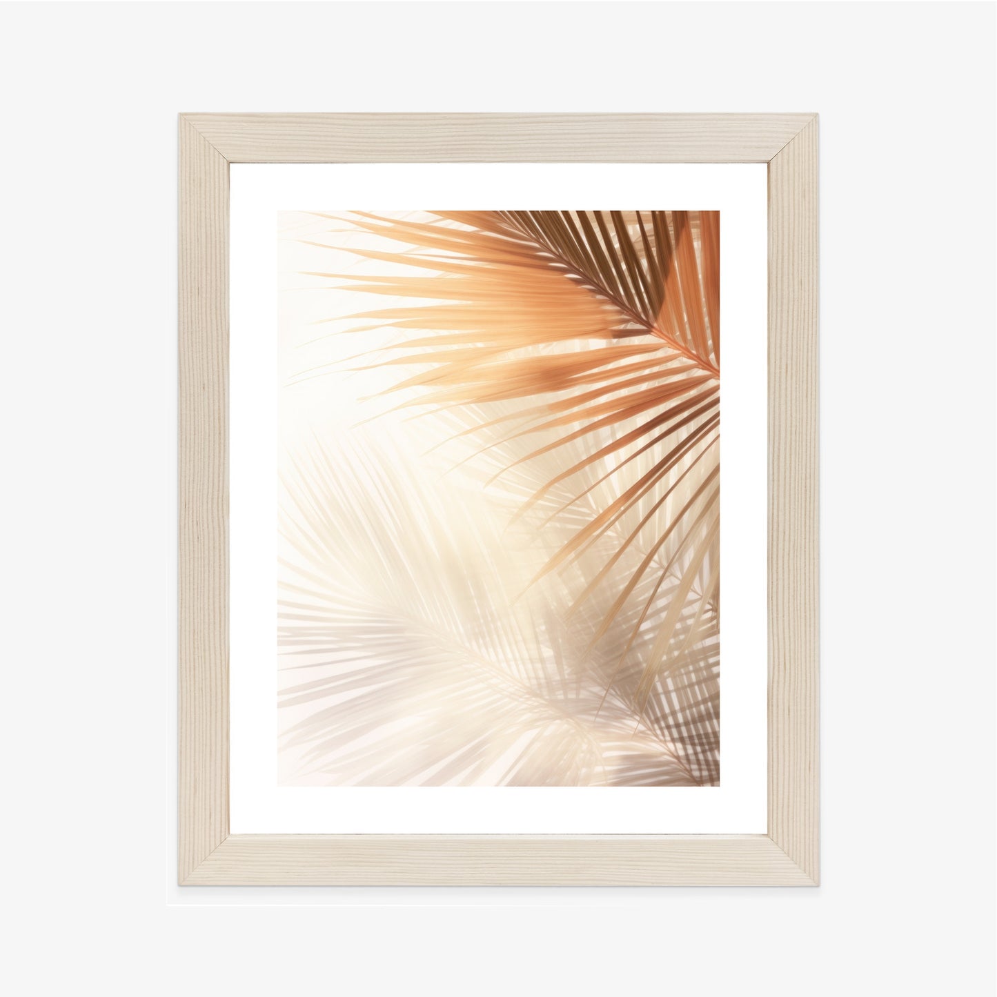Poster Tropische Palmblätter Mit Schatten Rahmen Holz Mit Passepartout Farbe Natürlich
