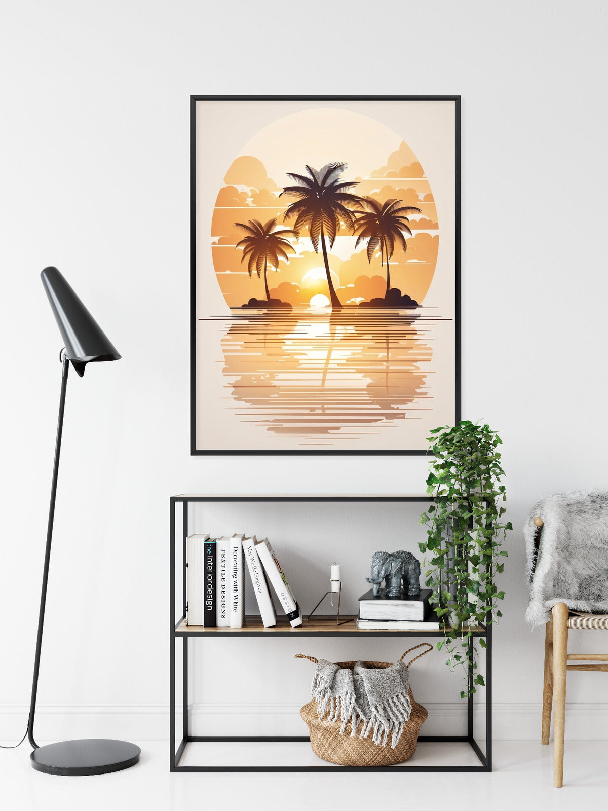Poster Sonnenuntergang Und Drei Palmen Rahmen Holz Mit Passepartout Farbe Natürlich