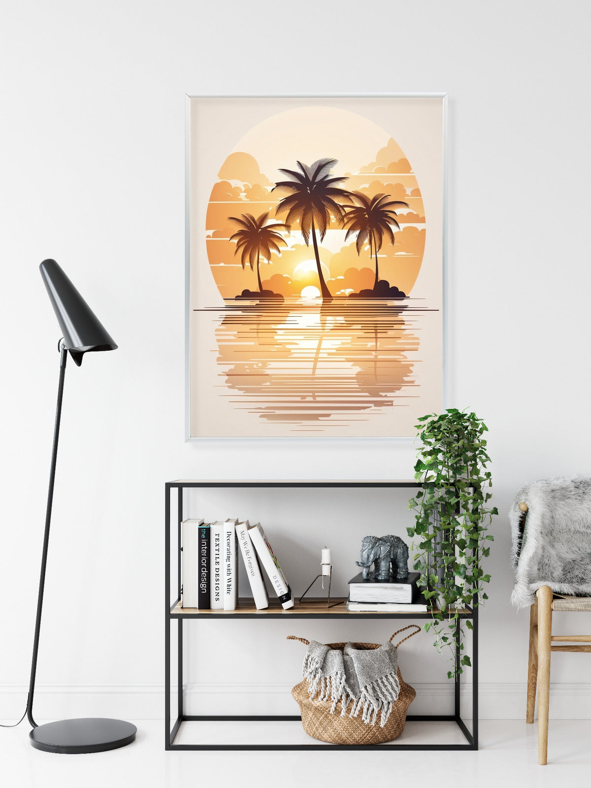 Poster Sonnenuntergang Und Drei Palmen Rahmen Holz Mit Passepartout Farbe Natürlich