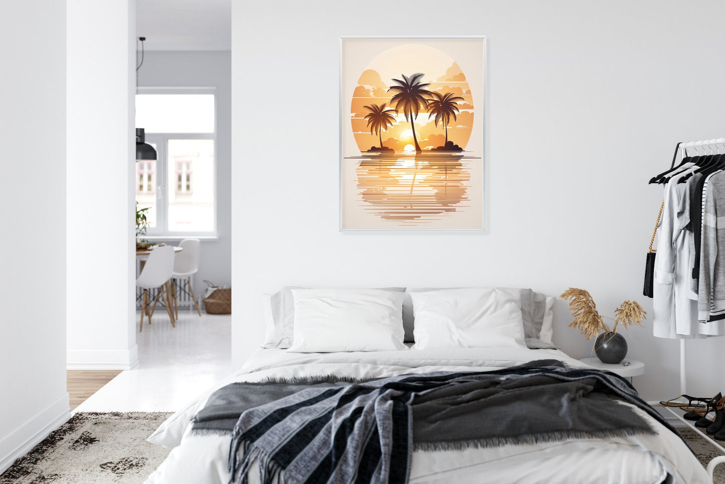 Poster Sonnenuntergang Und Drei Palmen Rahmen Holz Mit Passepartout Farbe Natürlich