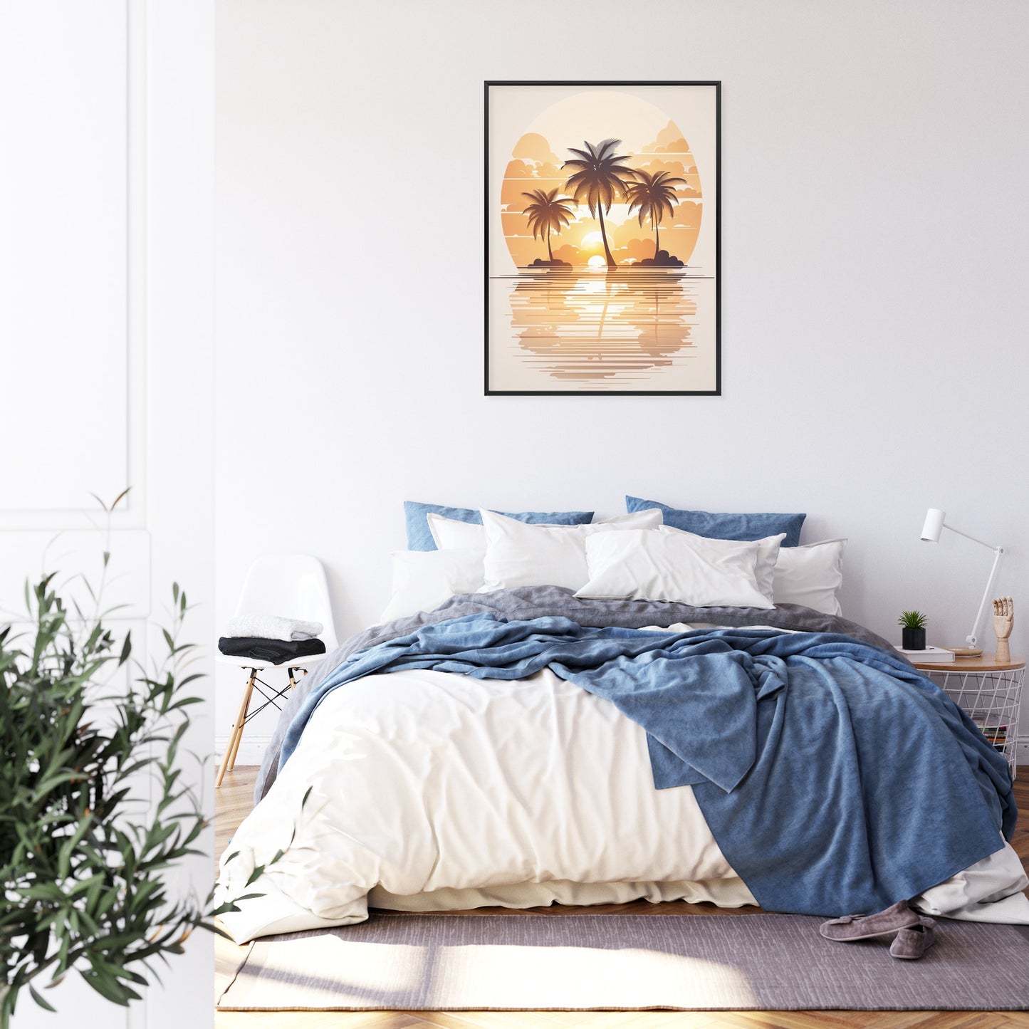 Poster Sonnenuntergang Und Drei Palmen Rahmen Holz Mit Passepartout Farbe Natürlich