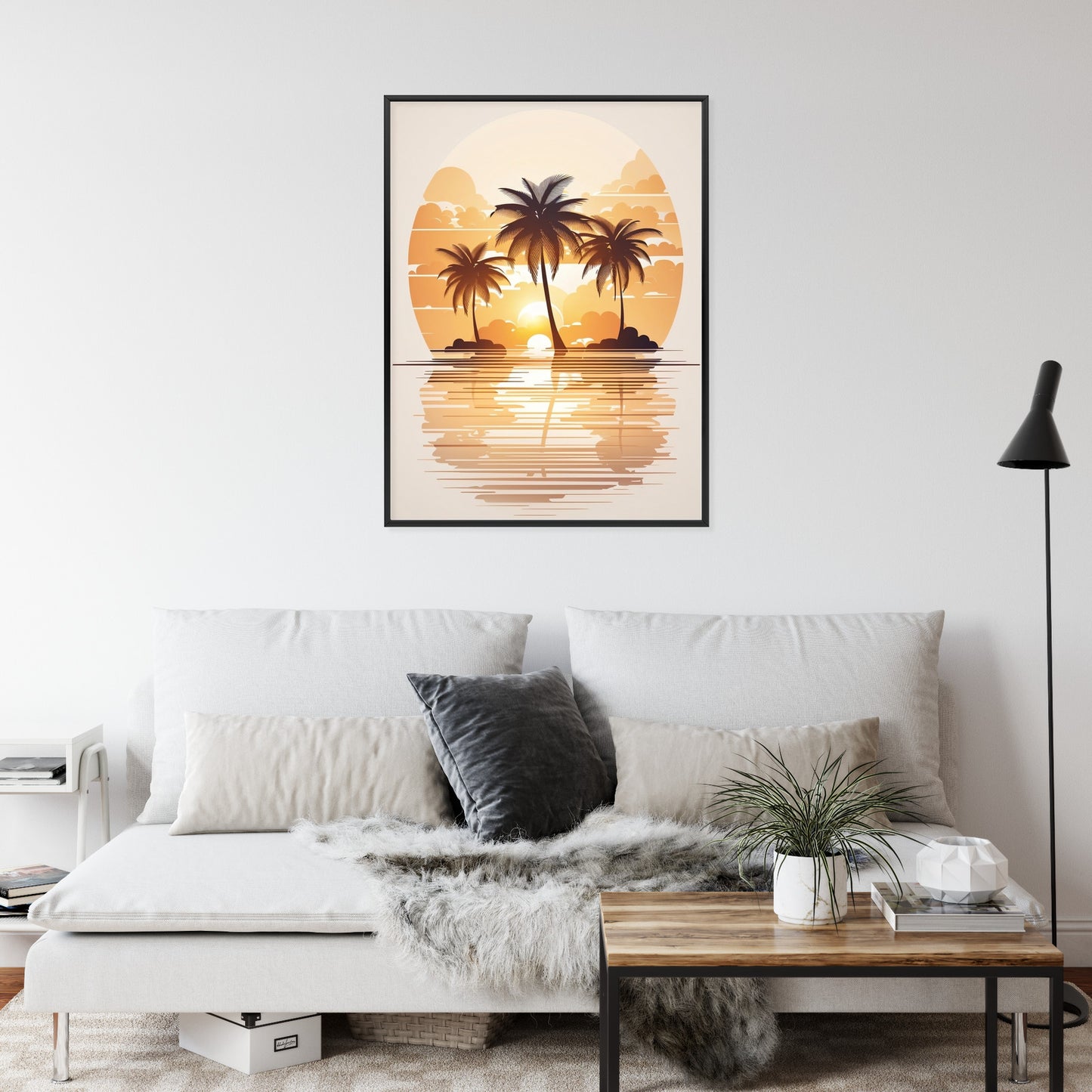 Poster Sonnenuntergang Und Drei Palmen Rahmen Holz Mit Passepartout Farbe Natürlich