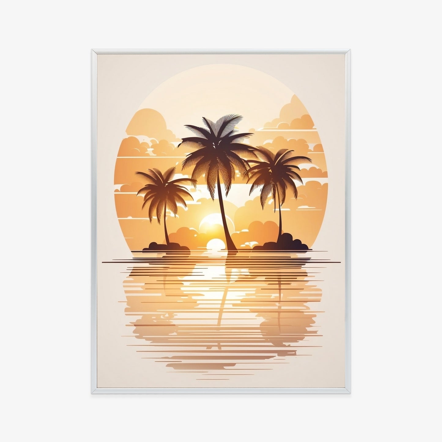Poster Sonnenuntergang Und Drei Palmen Rahmen Holz Mit Passepartout Farbe Natürlich