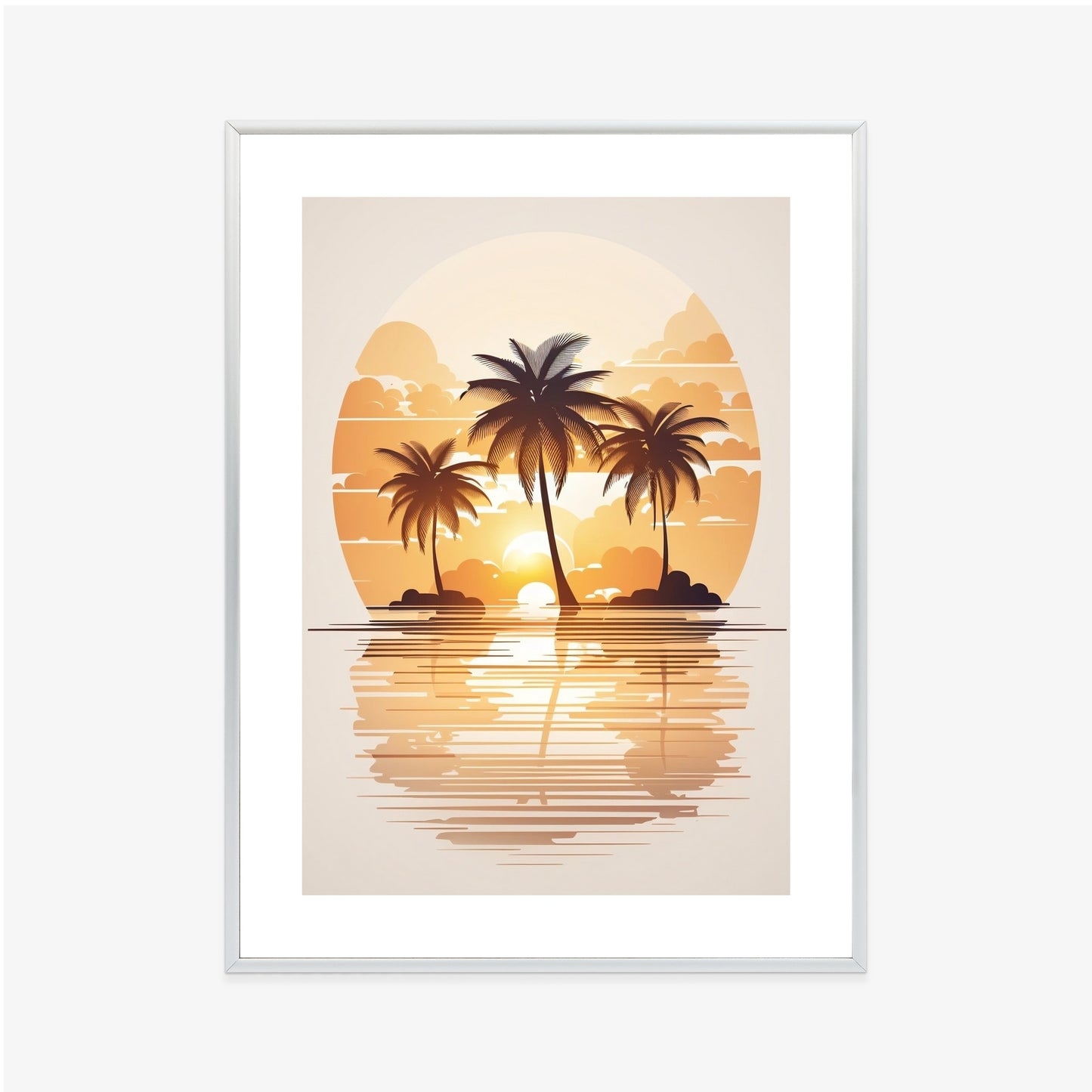 Poster Sonnenuntergang Und Drei Palmen Rahmen Holz Mit Passepartout Farbe Natürlich