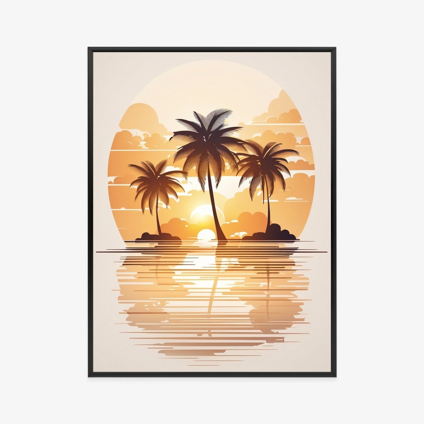 Poster Sonnenuntergang Und Drei Palmen Rahmen Holz Mit Passepartout Farbe Natürlich