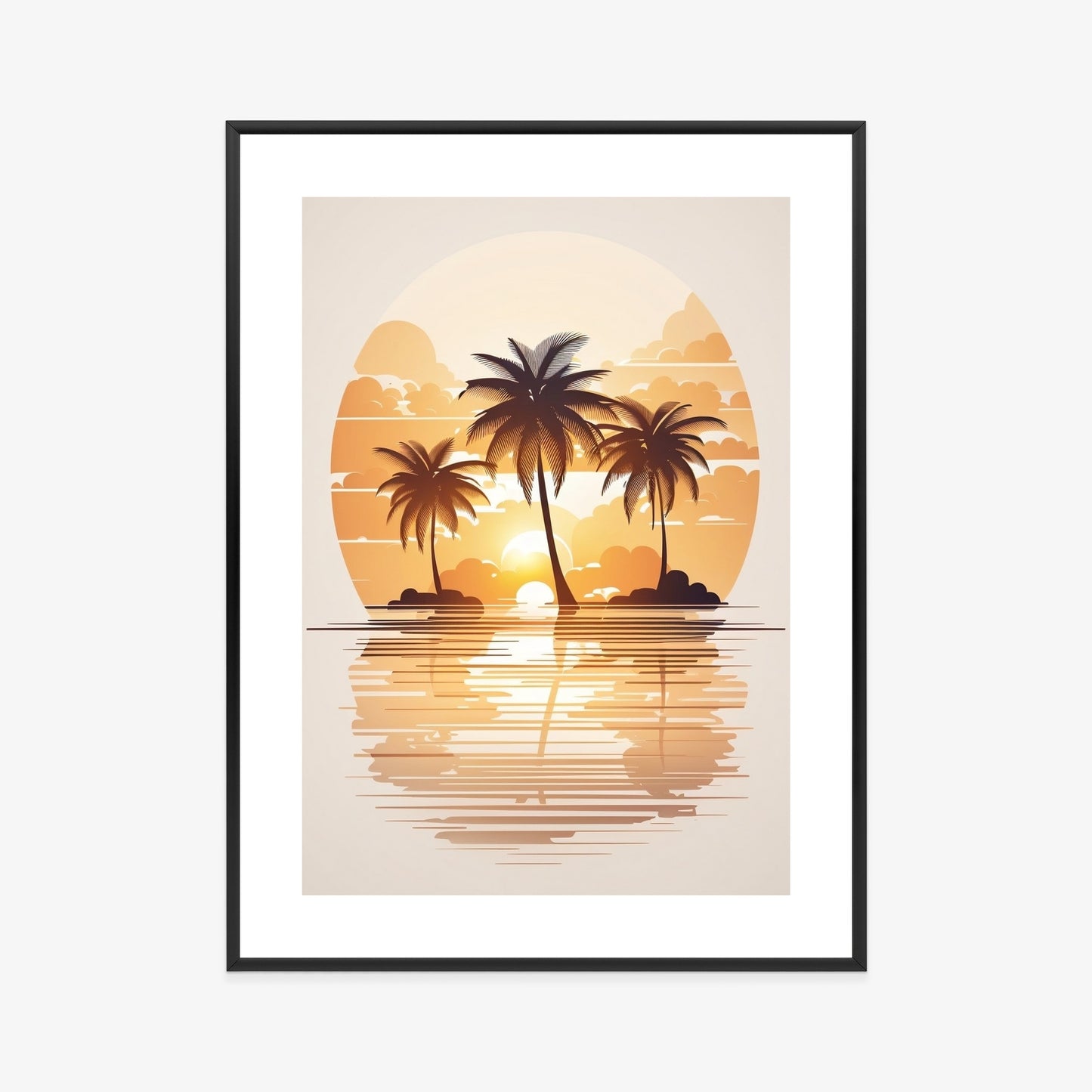 Poster Sonnenuntergang Und Drei Palmen Rahmen Holz Mit Passepartout Farbe Natürlich