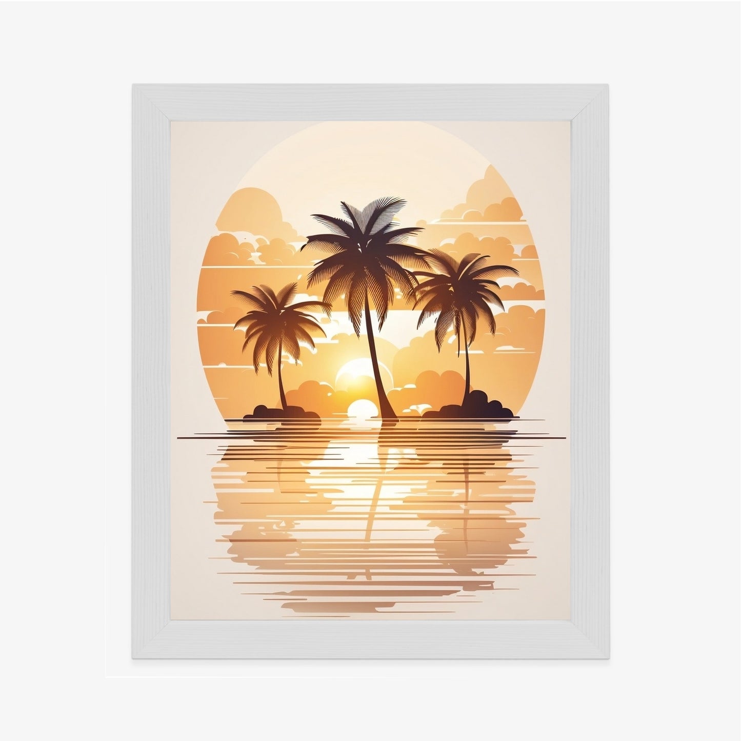 Poster Sonnenuntergang Und Drei Palmen Rahmen Holz Mit Passepartout Farbe Natürlich