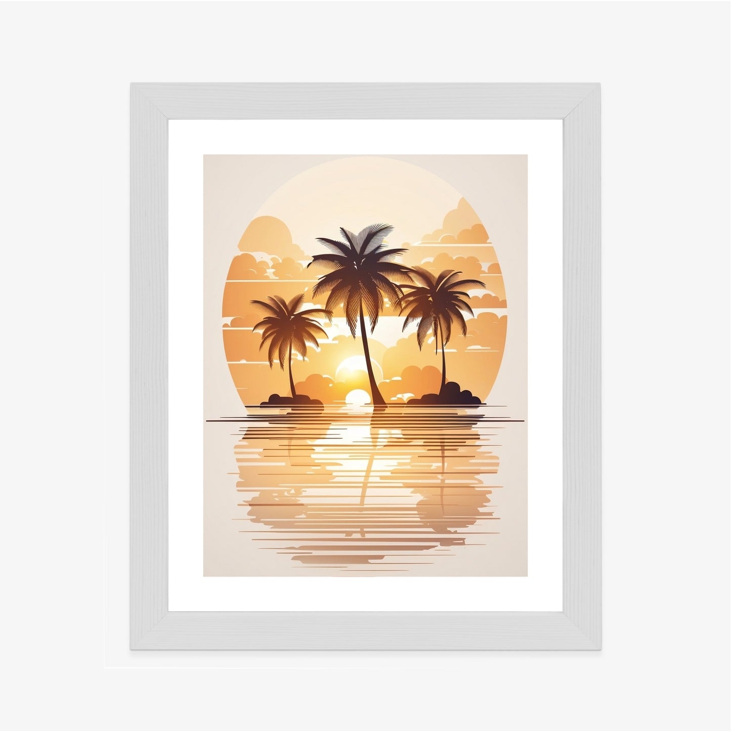 Poster Sonnenuntergang Und Drei Palmen Rahmen Holz Mit Passepartout Farbe Natürlich