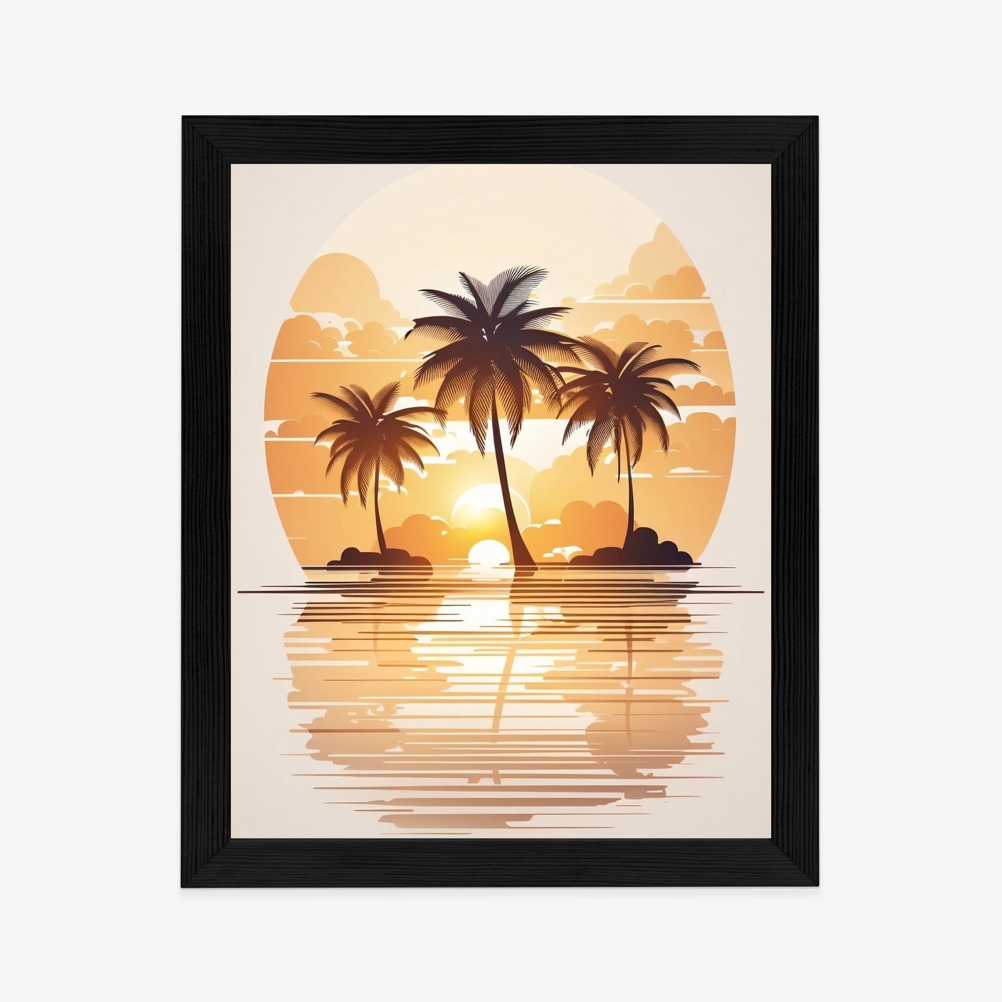 Poster Sonnenuntergang Und Drei Palmen Rahmen Holz Mit Passepartout Farbe Natürlich