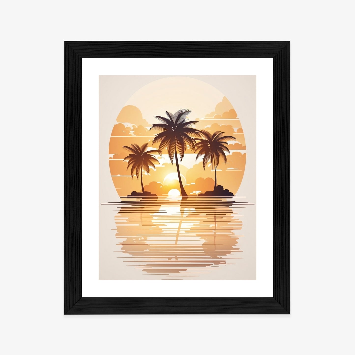 Poster Sonnenuntergang Und Drei Palmen Rahmen Holz Mit Passepartout Farbe Natürlich