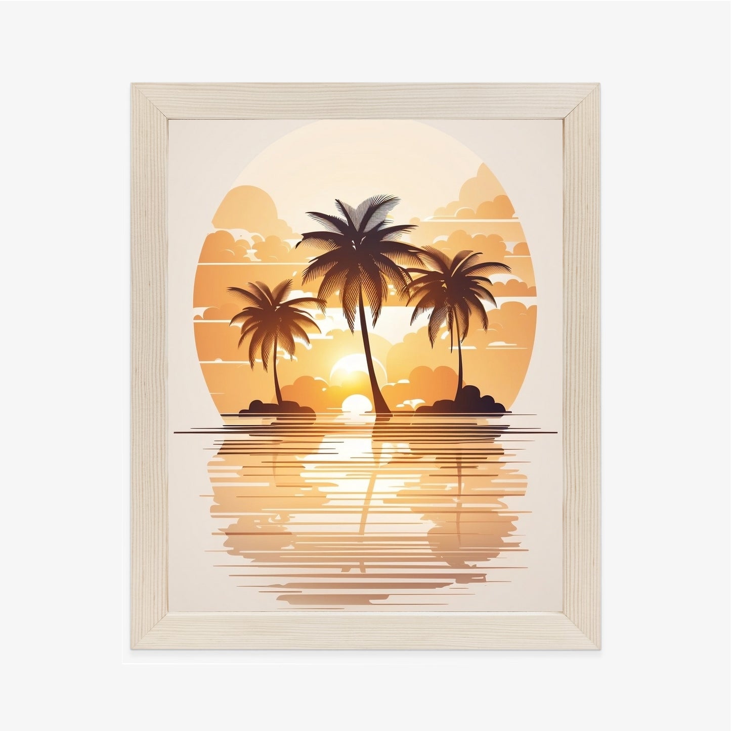 Poster Sonnenuntergang Und Drei Palmen Rahmen Holz Mit Passepartout Farbe Natürlich