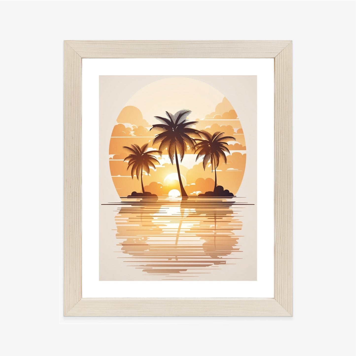 Poster Sonnenuntergang Und Drei Palmen Rahmen Holz Mit Passepartout Farbe Natürlich