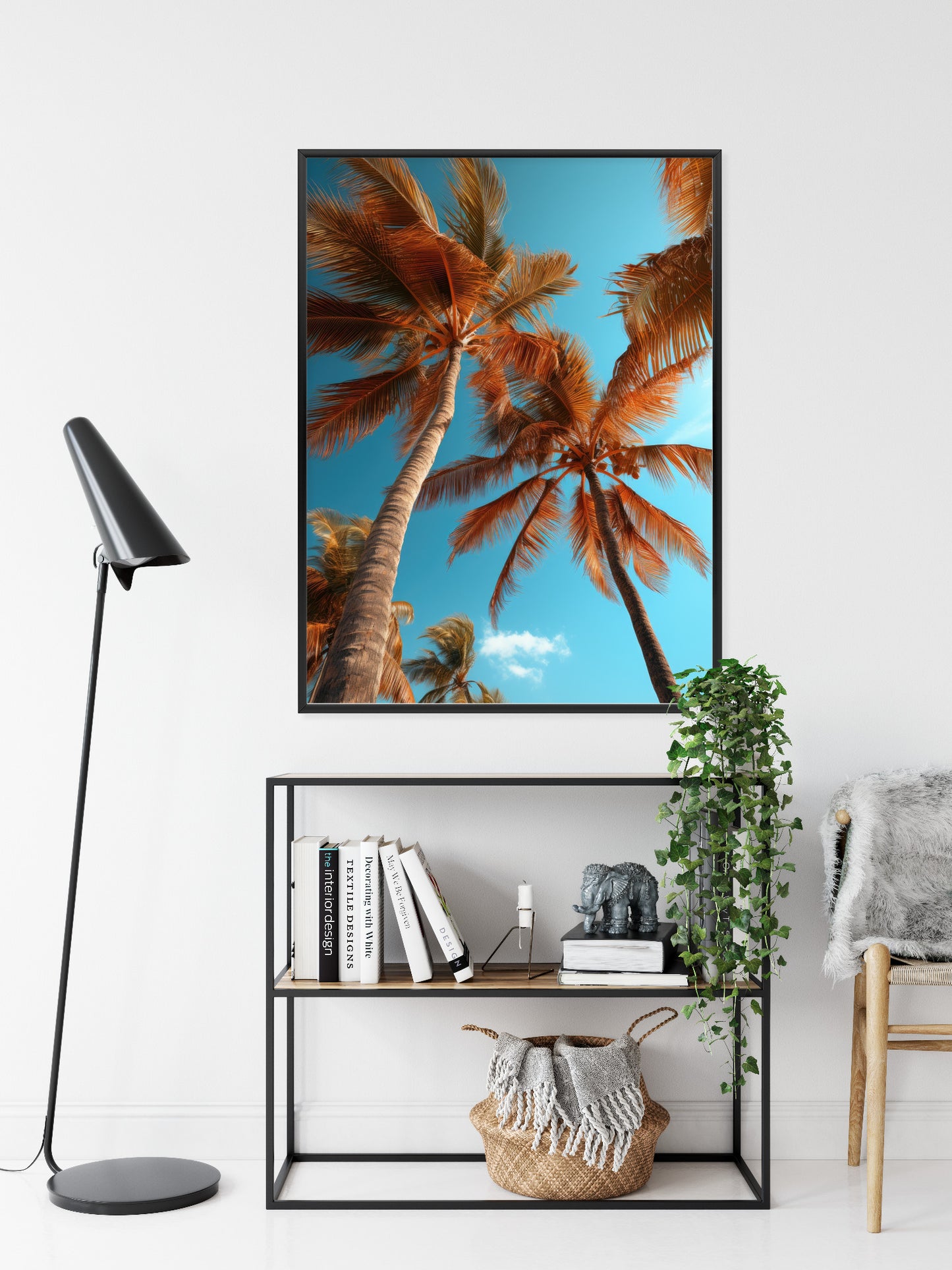 Poster Blauer Himmel Und Hohe Palmen Rahmen Holz Mit Passepartout Farbe Natürlich