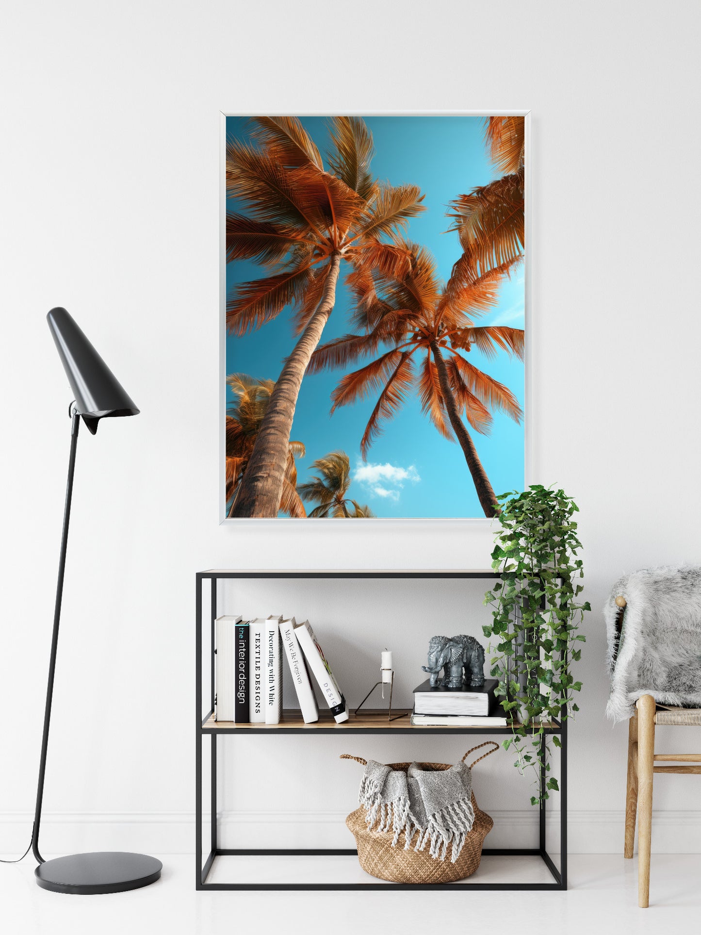 Poster Blauer Himmel Und Hohe Palmen Rahmen Holz Mit Passepartout Farbe Natürlich