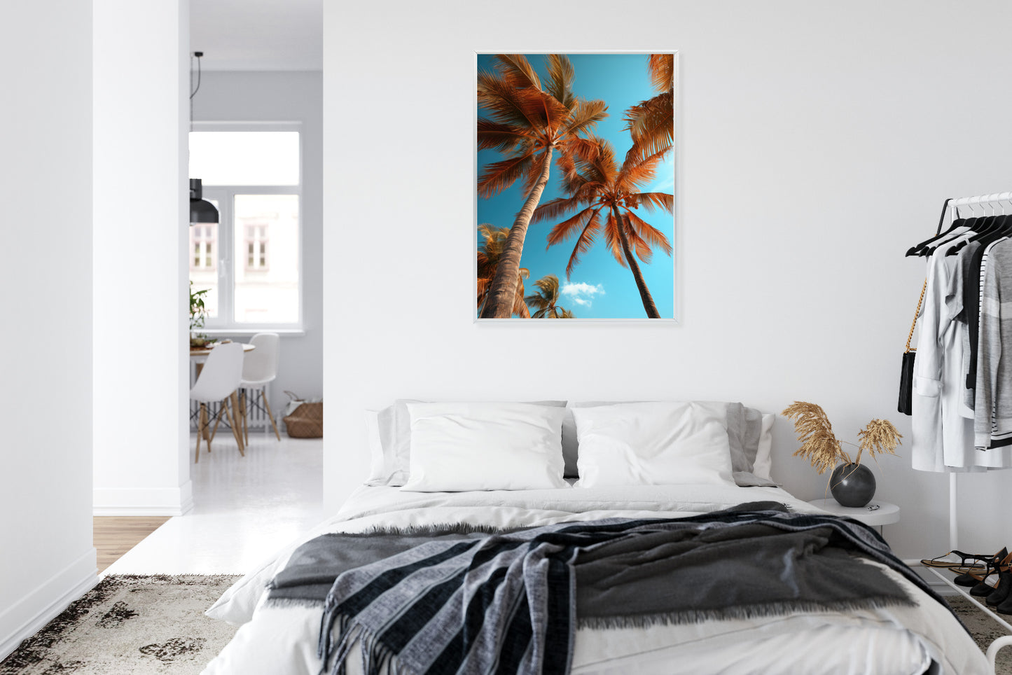 Poster Blauer Himmel Und Hohe Palmen Rahmen Holz Mit Passepartout Farbe Natürlich