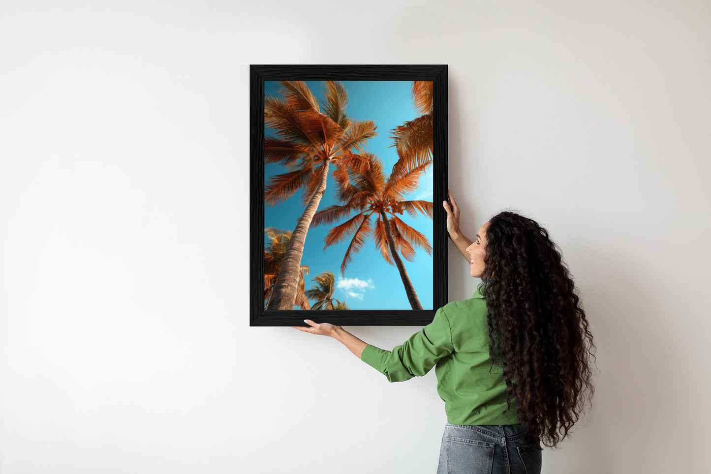Poster Blauer Himmel Und Hohe Palmen Rahmen Holz Mit Passepartout Farbe Natürlich