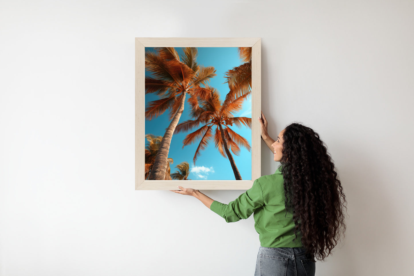 Poster Blauer Himmel Und Hohe Palmen Rahmen Holz Mit Passepartout Farbe Natürlich