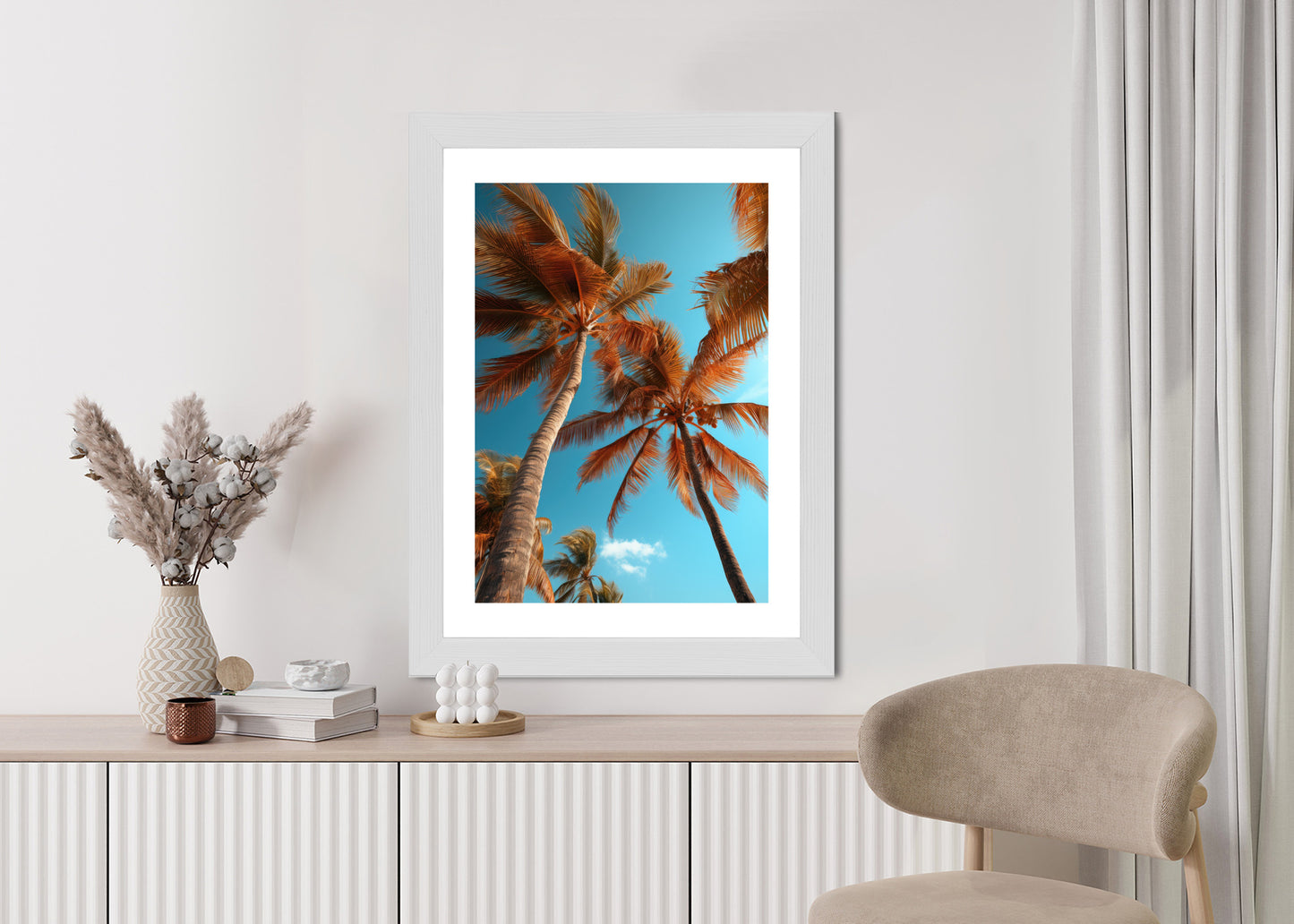 Poster Blauer Himmel Und Hohe Palmen Rahmen Holz Mit Passepartout Farbe Natürlich