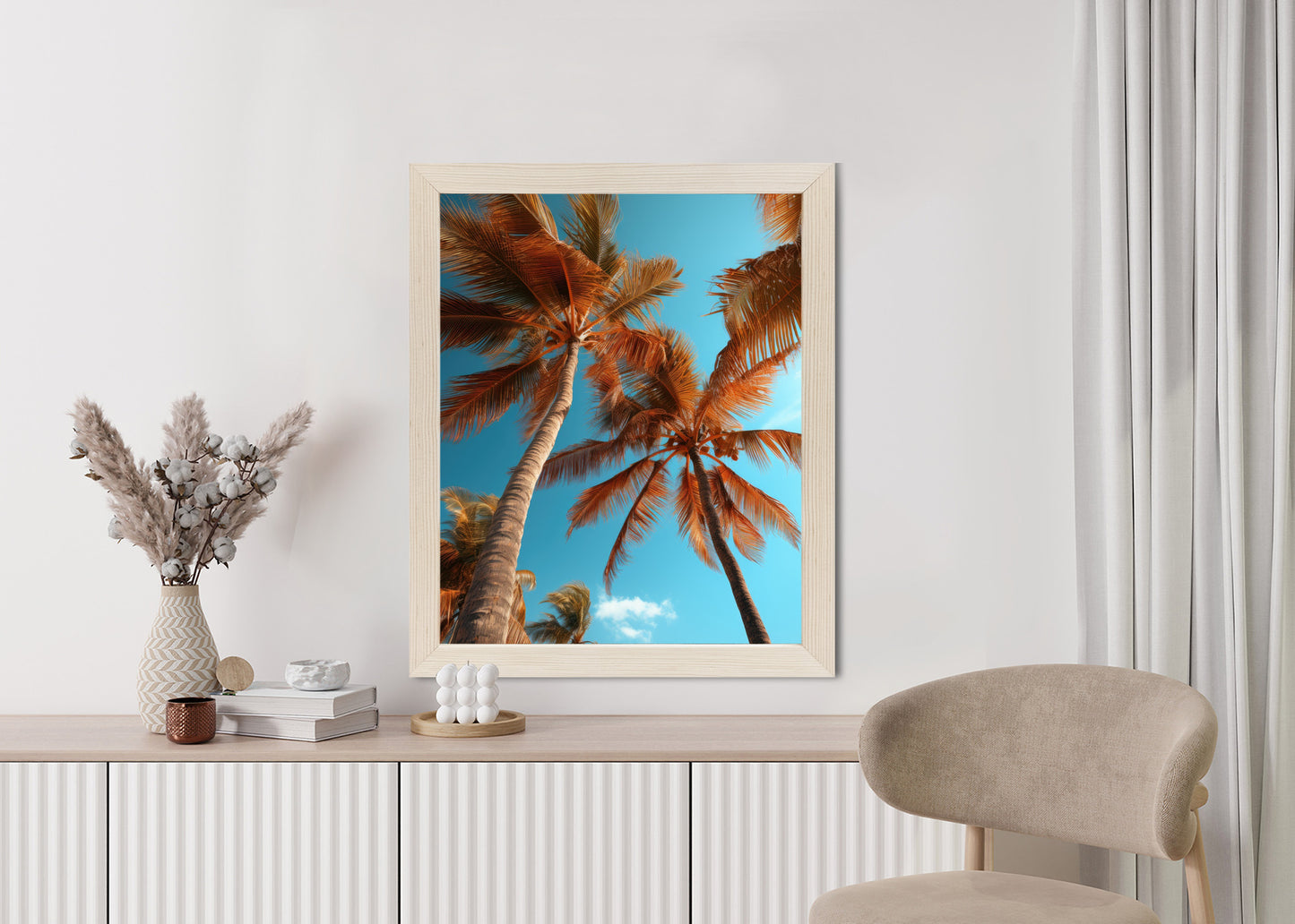 Poster Blauer Himmel Und Hohe Palmen Rahmen Holz Mit Passepartout Farbe Natürlich