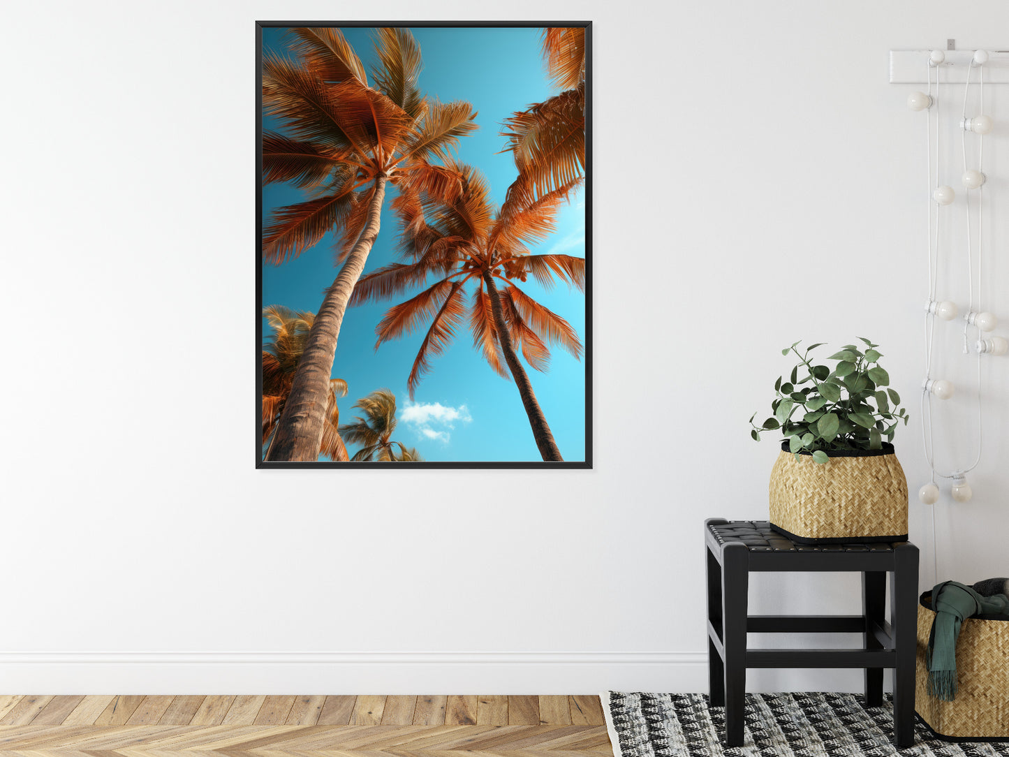 Poster Blauer Himmel Und Hohe Palmen Rahmen Holz Mit Passepartout Farbe Natürlich