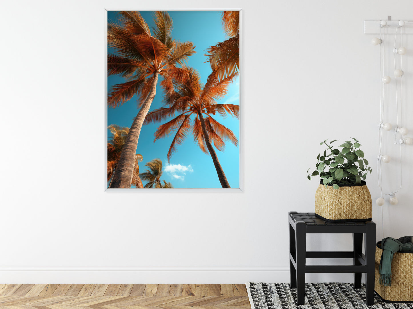 Poster Blauer Himmel Und Hohe Palmen Rahmen Holz Mit Passepartout Farbe Natürlich