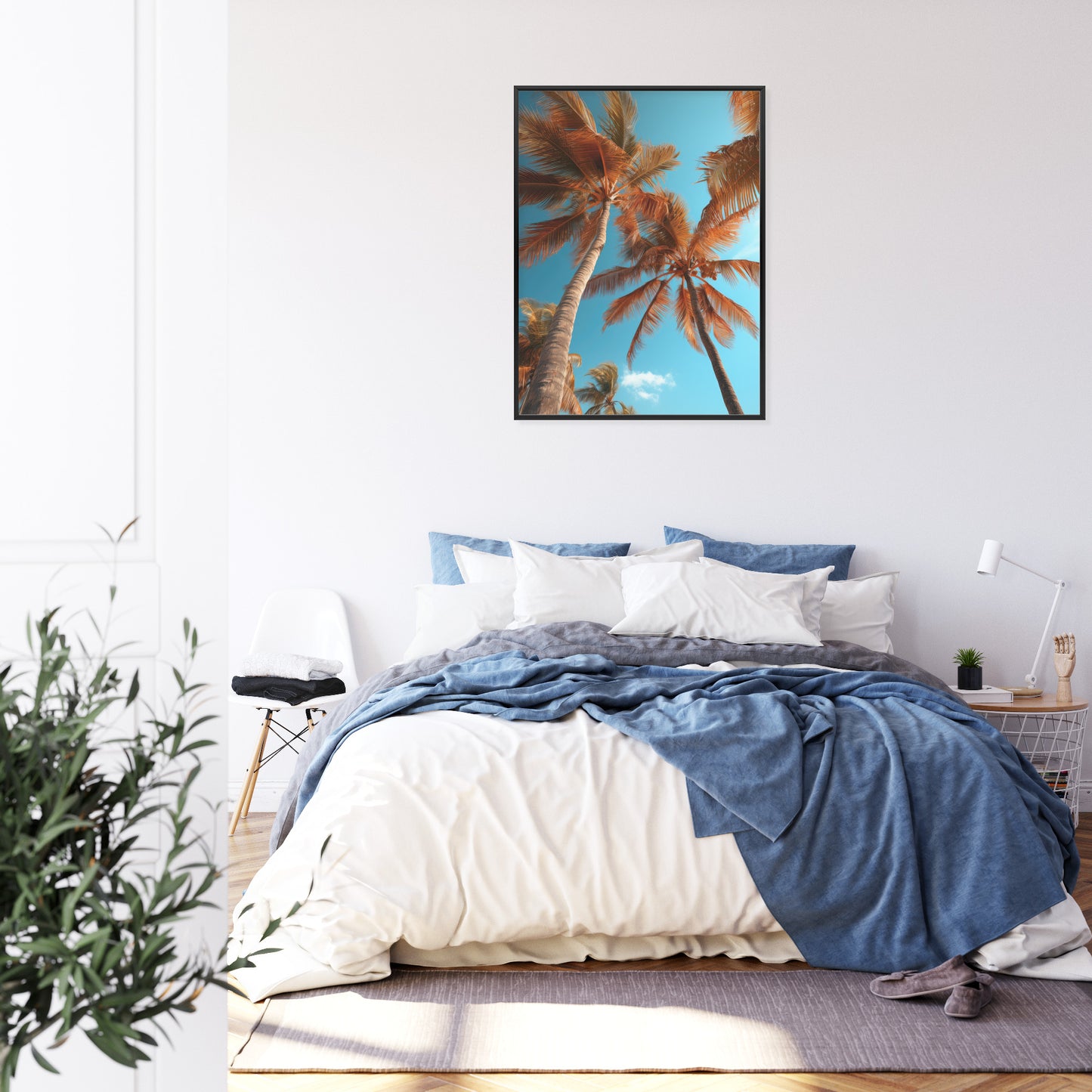 Poster Blauer Himmel Und Hohe Palmen Rahmen Holz Mit Passepartout Farbe Natürlich