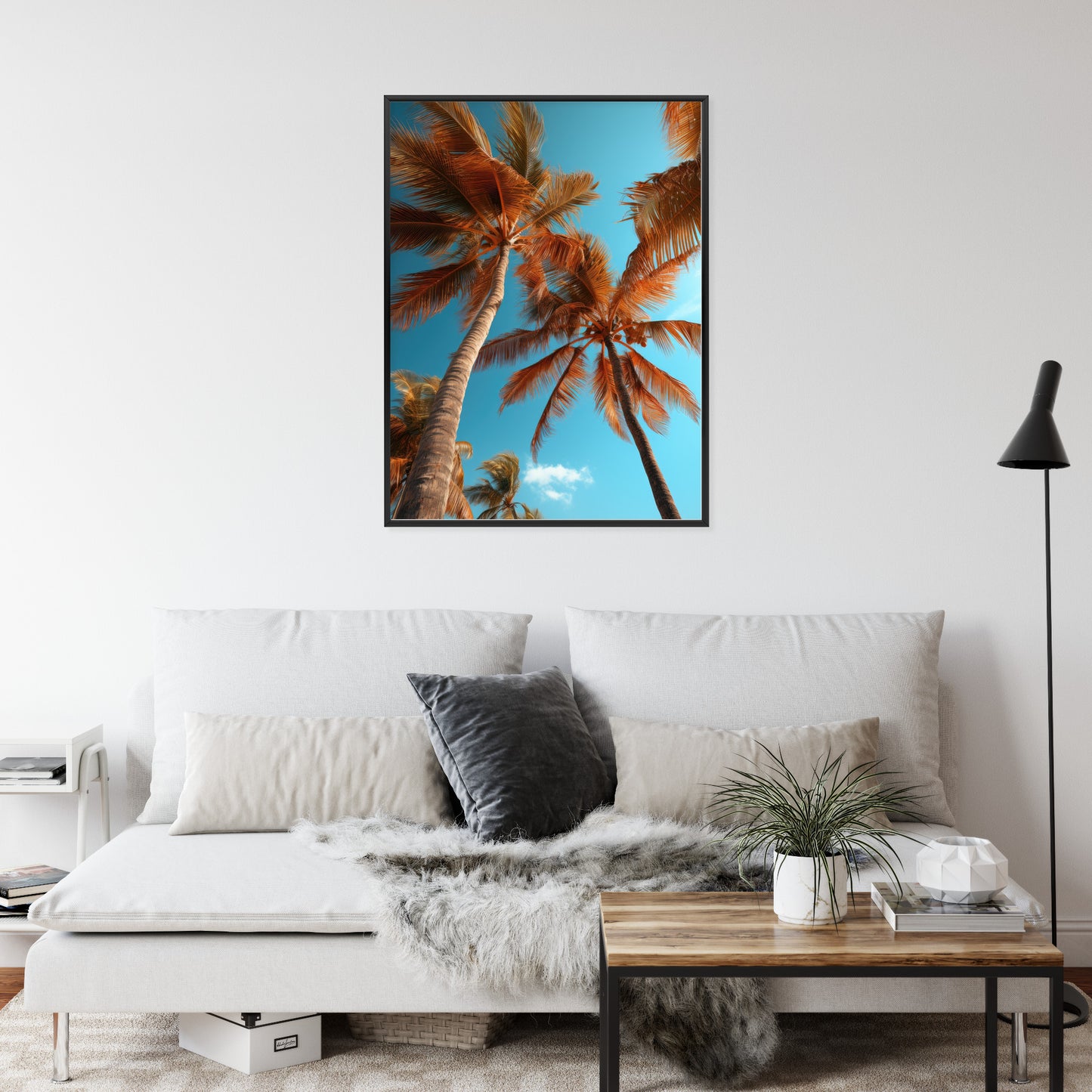 Poster Blauer Himmel Und Hohe Palmen Rahmen Holz Mit Passepartout Farbe Natürlich