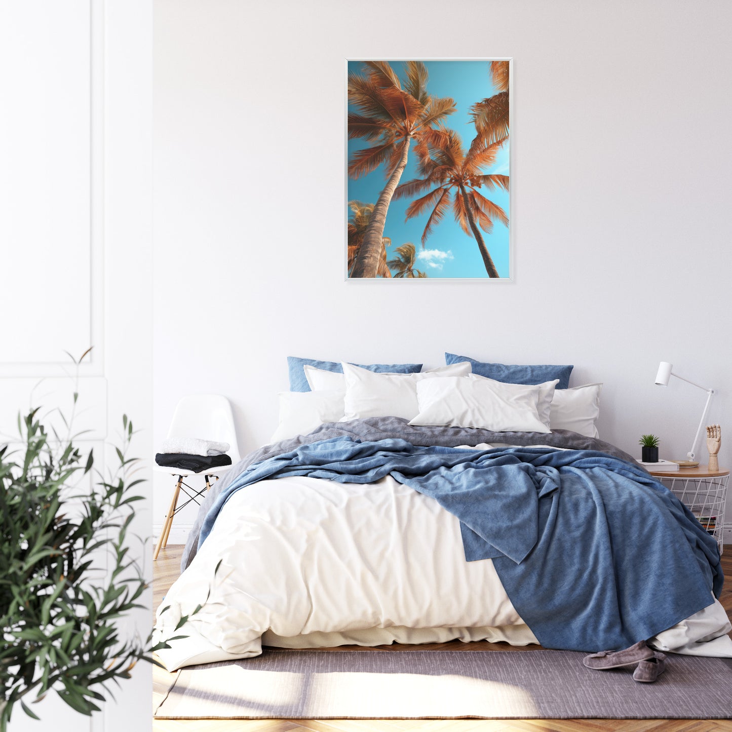 Poster Blauer Himmel Und Hohe Palmen Rahmen Holz Mit Passepartout Farbe Natürlich
