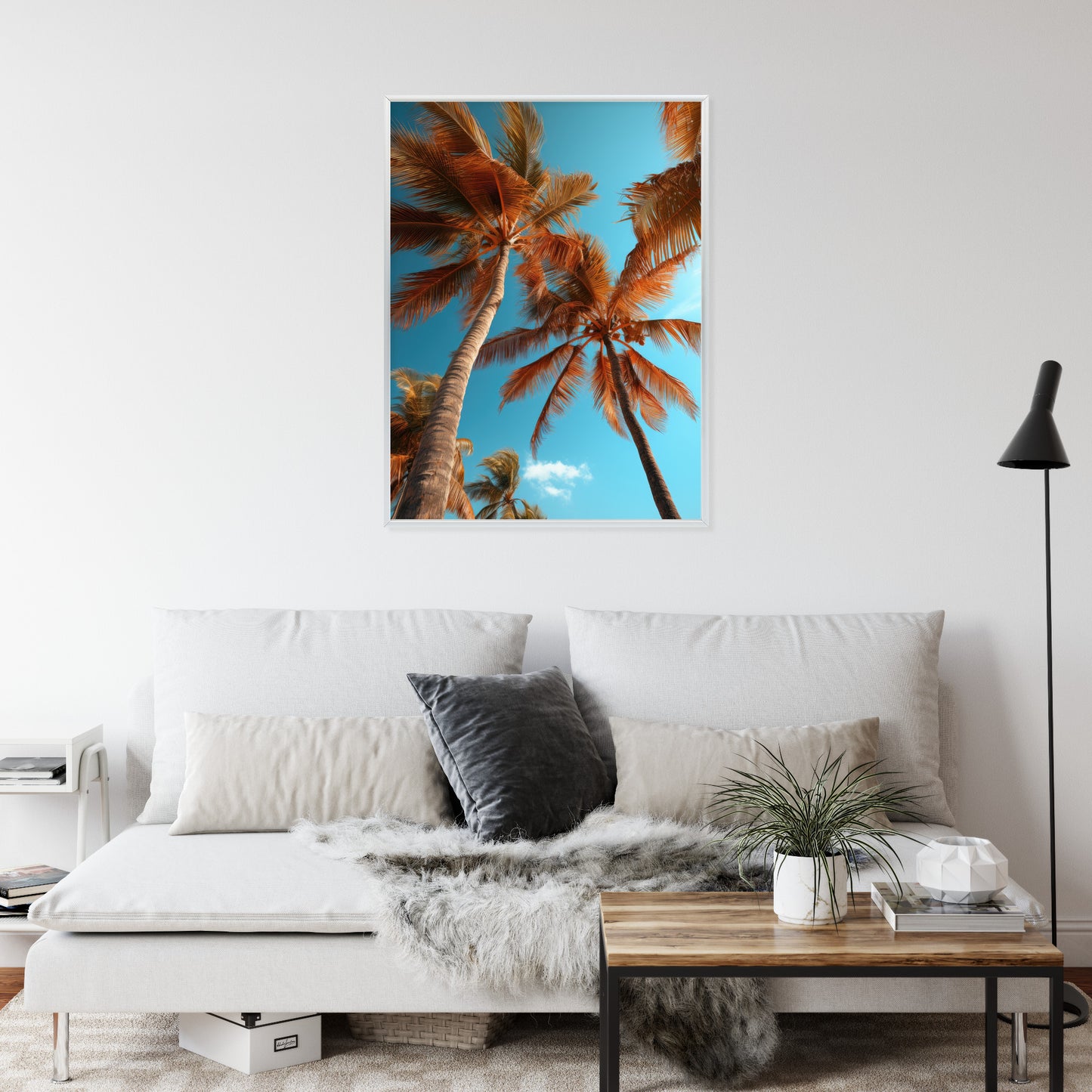 Poster Blauer Himmel Und Hohe Palmen Rahmen Holz Mit Passepartout Farbe Natürlich