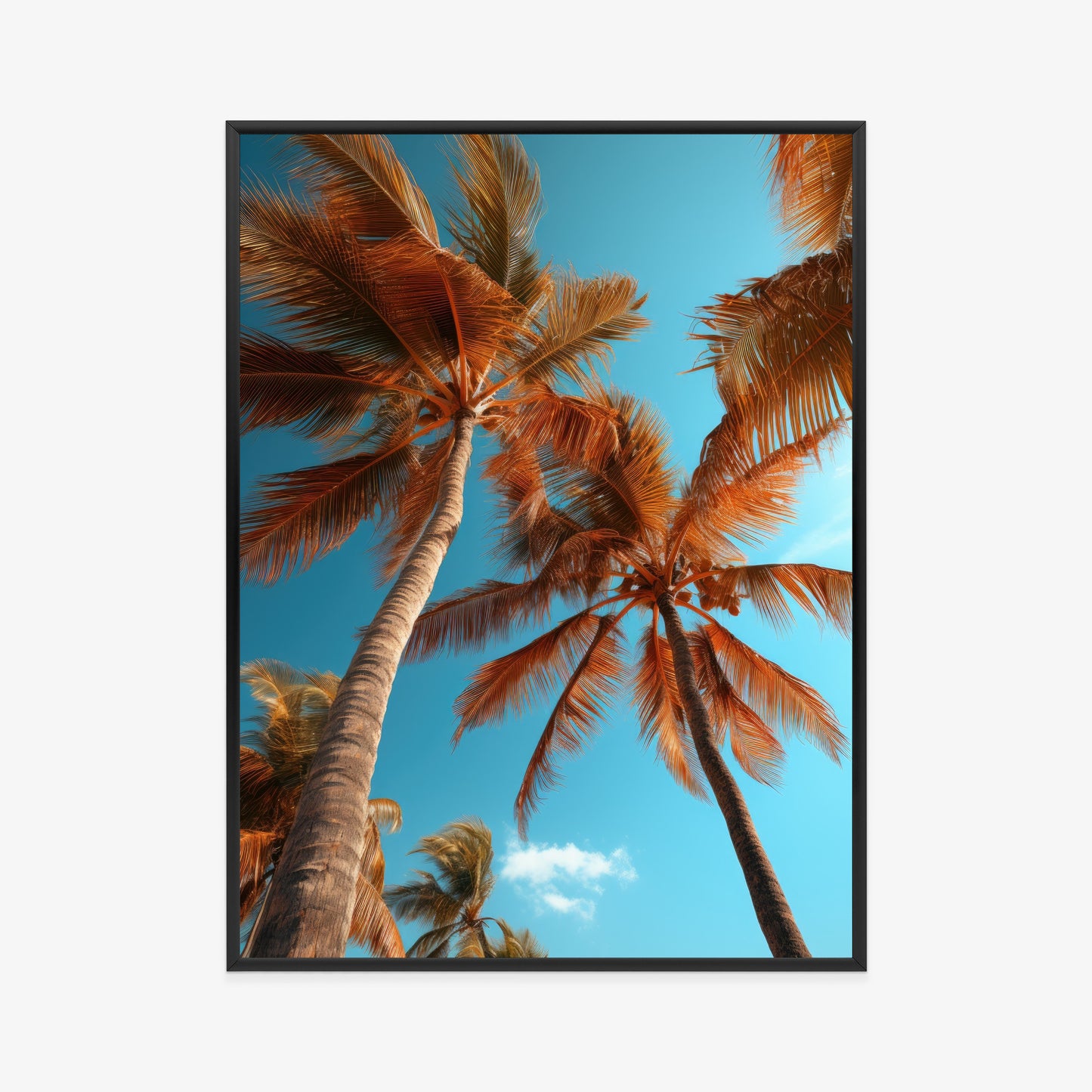 Poster Blauer Himmel Und Hohe Palmen Rahmen Holz Mit Passepartout Farbe Natürlich