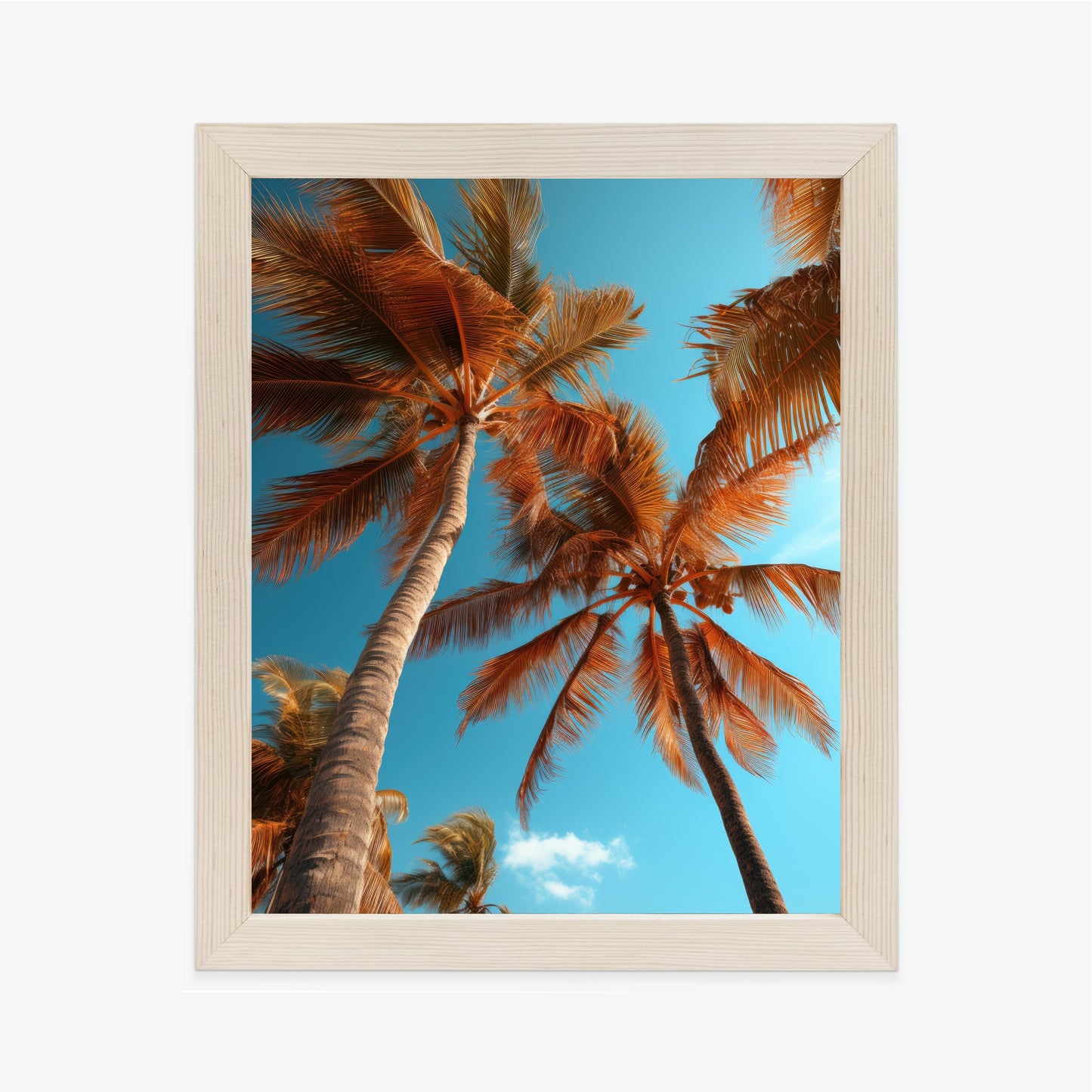 Poster Blauer Himmel Und Hohe Palmen Rahmen Holz Mit Passepartout Farbe Natürlich