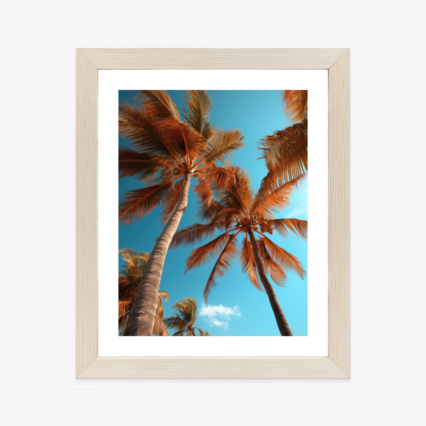 Poster Blauer Himmel Und Hohe Palmen Rahmen Holz Mit Passepartout Farbe Natürlich