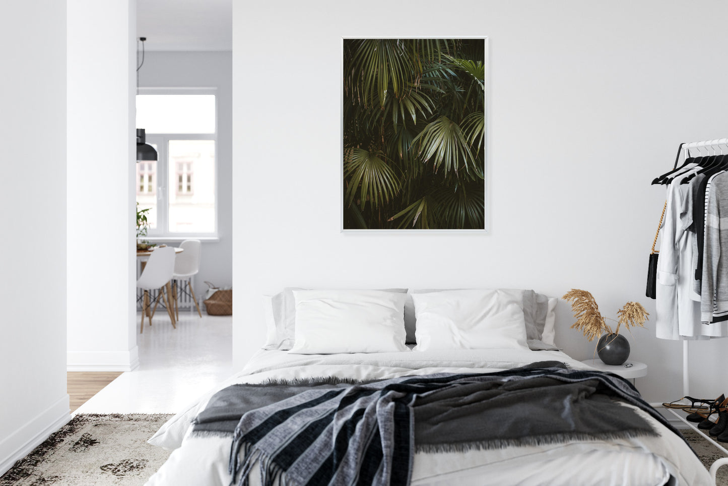 Poster Dunkelgrüne Palmblätter Rahmen Holz Mit Passepartout Farbe Natürlich