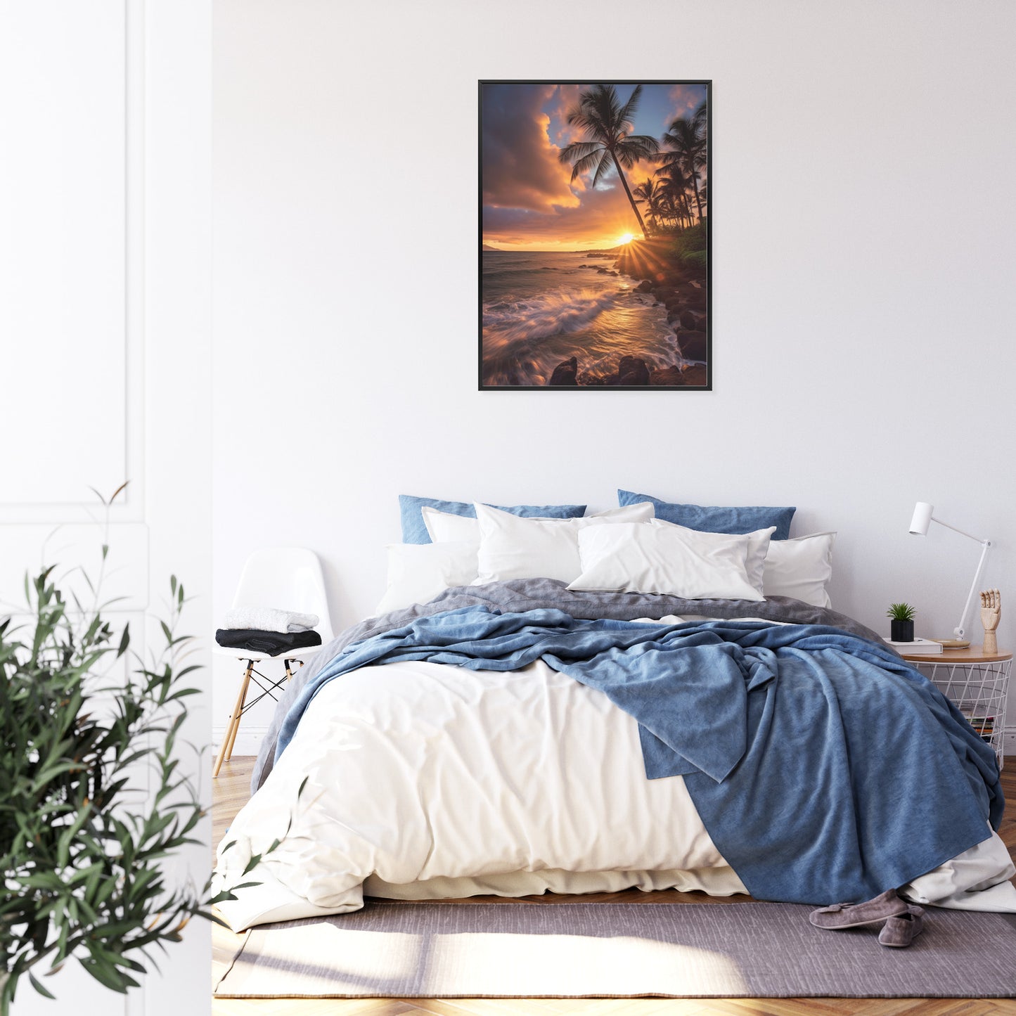 Poster Tropische Insel Mit Palmen Und Sonnenuntergang Rahmen Holz Mit Passepartout Farbe Natürlich