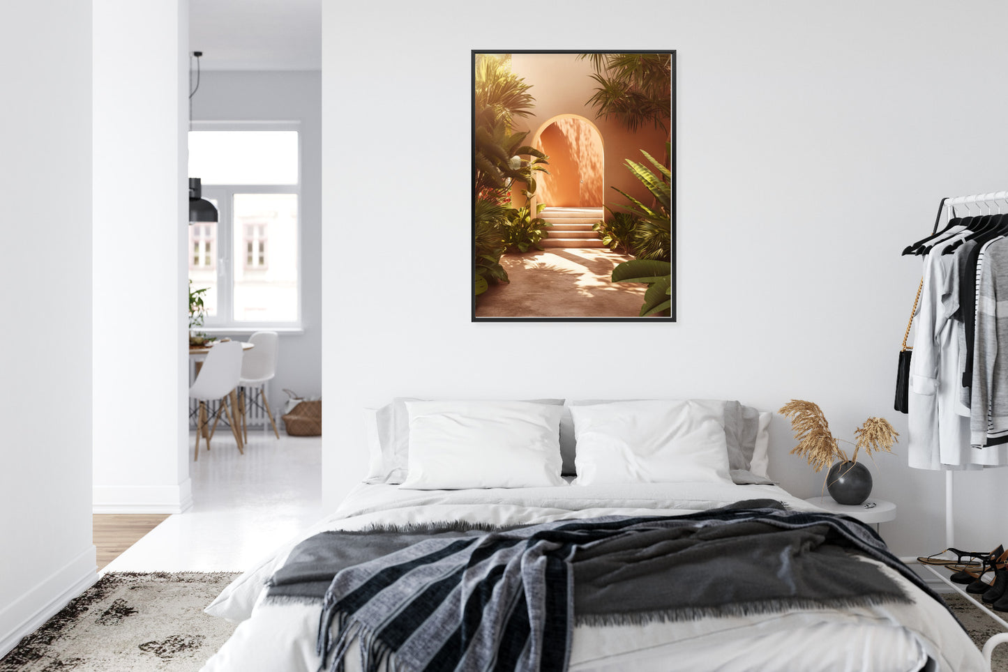Poster Mexikanische Tür, Treppen Und Palmen Rahmen Holz Mit Passepartout Farbe Natürlich