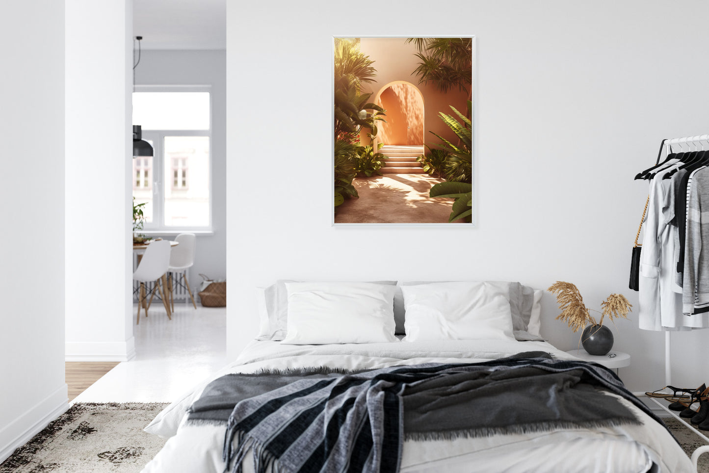 Poster Mexikanische Tür, Treppen Und Palmen Rahmen Holz Mit Passepartout Farbe Natürlich